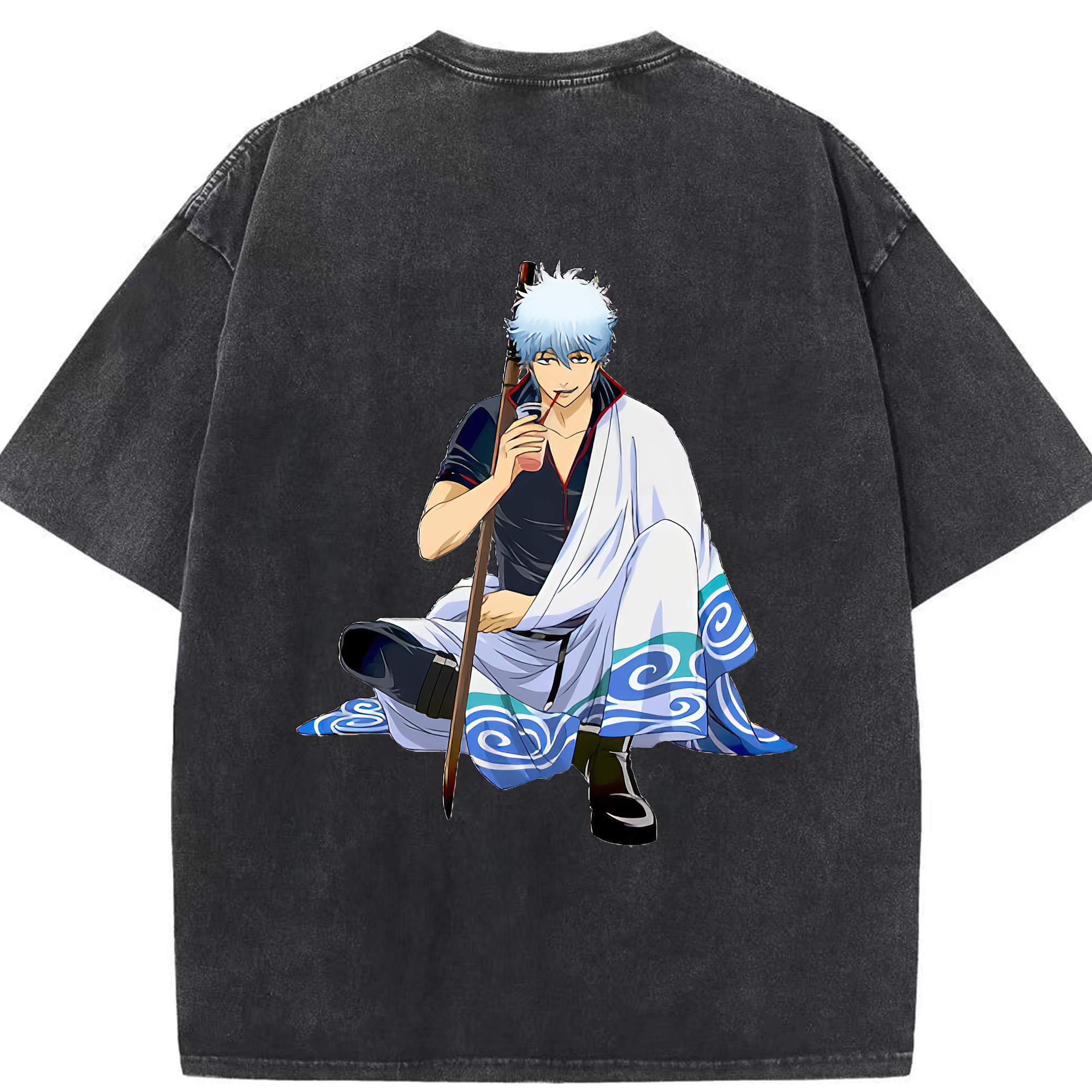 （画像用） ぎんたま 坂田銀時（さかたぎんとき） 神楽 志村新八（しむら しんぱち） GINTAMA Sakata Gintoki Kagura Shimura Shinpachi 綿100% ヴィンテージ風 半袖Tシャツ（背面プリント）