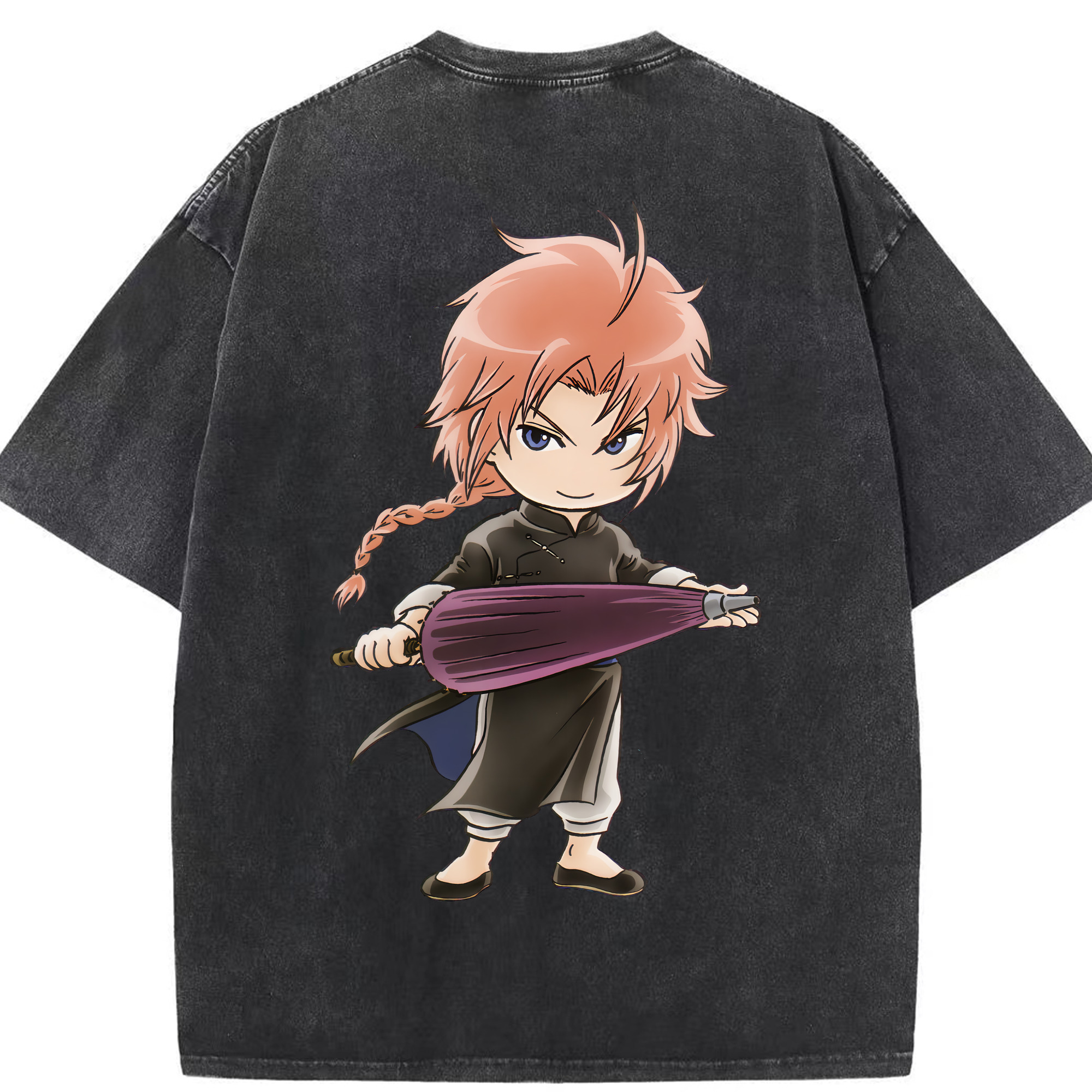 （画像用） ぎんたま 坂田銀時（さかたぎんとき） 神楽 志村新八（しむら しんぱち） GINTAMA Sakata Gintoki Kagura Shimura Shinpachi 綿100% ヴィンテージ風 半袖Tシャツ（背面プリント）