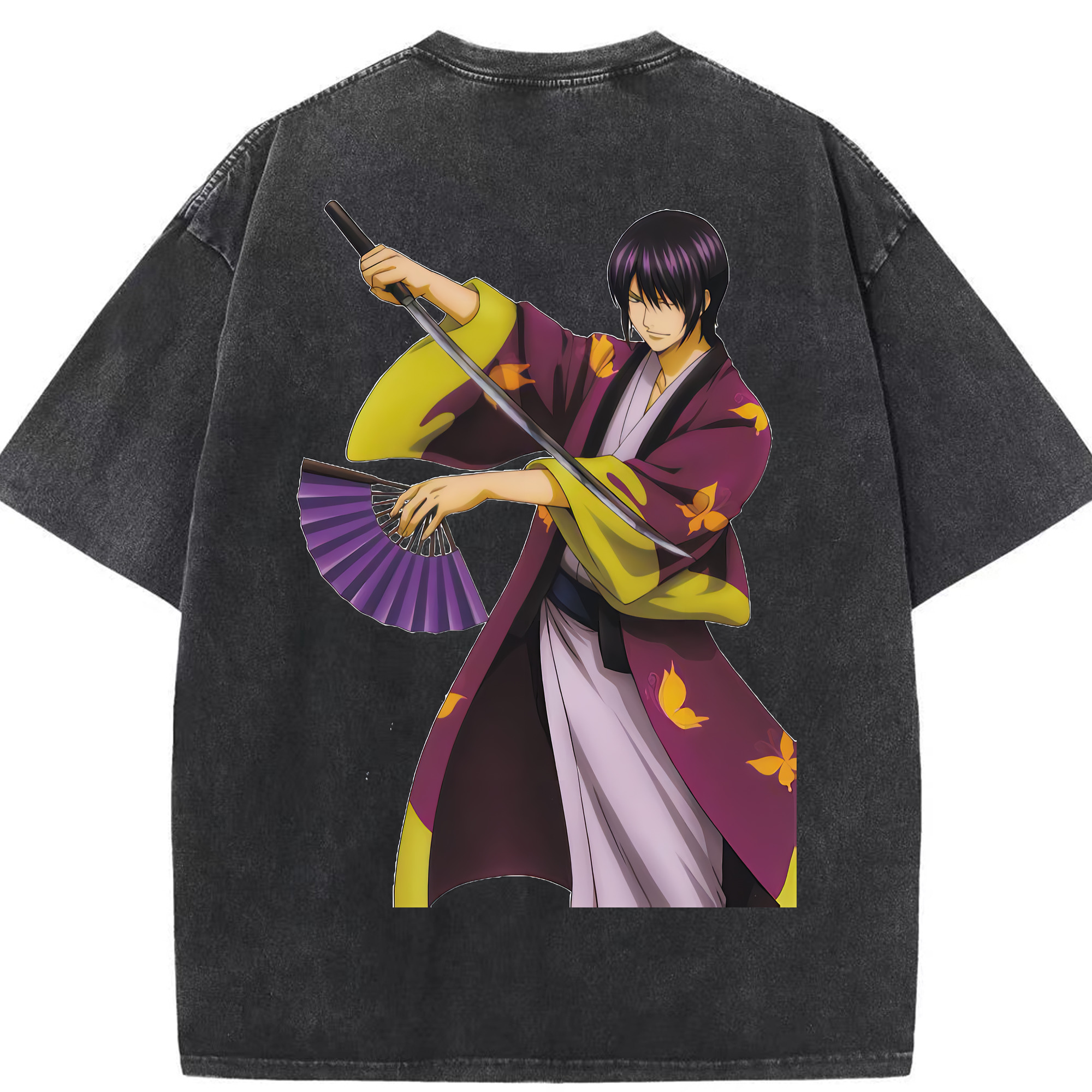 （画像用） ぎんたま 坂田銀時（さかたぎんとき） 神楽 志村新八（しむら しんぱち） GINTAMA Sakata Gintoki Kagura Shimura Shinpachi 綿100% ヴィンテージ風 半袖Tシャツ（背面プリント）