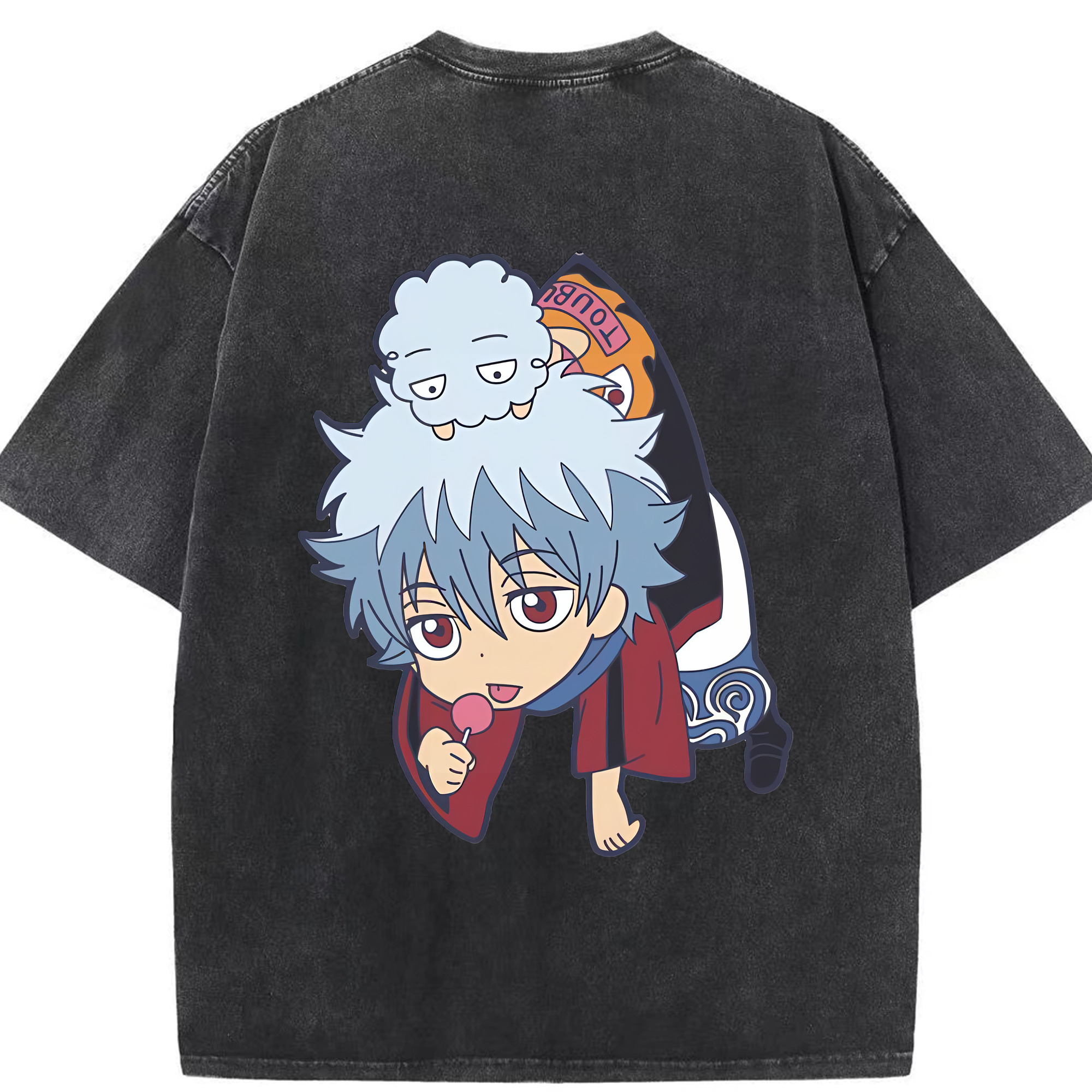 （画像用） ぎんたま 坂田銀時（さかたぎんとき） 神楽 志村新八（しむら しんぱち） GINTAMA Sakata Gintoki Kagura Shimura Shinpachi 綿100% ヴィンテージ風 半袖Tシャツ（背面プリント）