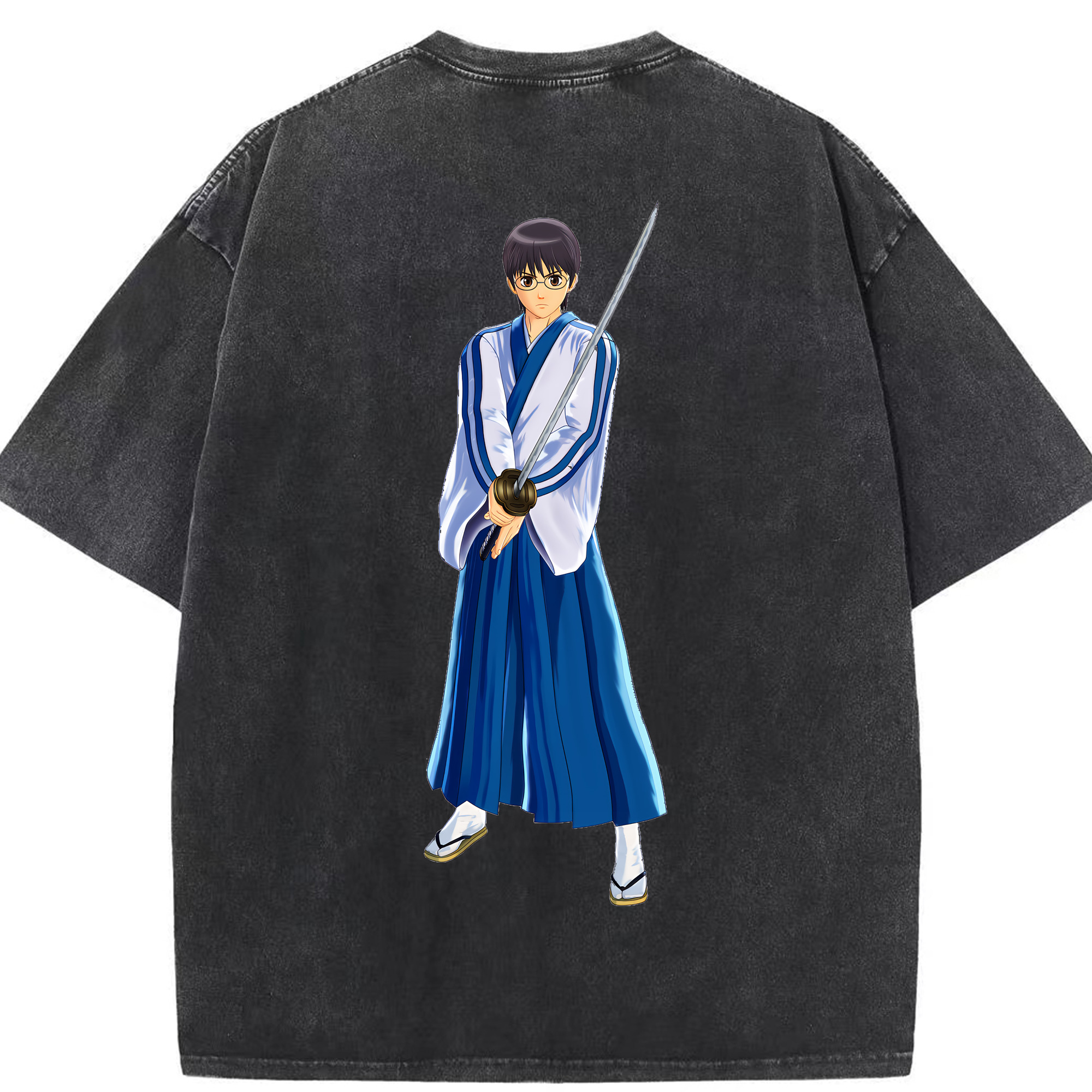 （画像用） ぎんたま 坂田銀時（さかたぎんとき） 神楽 志村新八（しむら しんぱち） GINTAMA Sakata Gintoki Kagura Shimura Shinpachi 綿100% ヴィンテージ風 半袖Tシャツ（背面プリント）