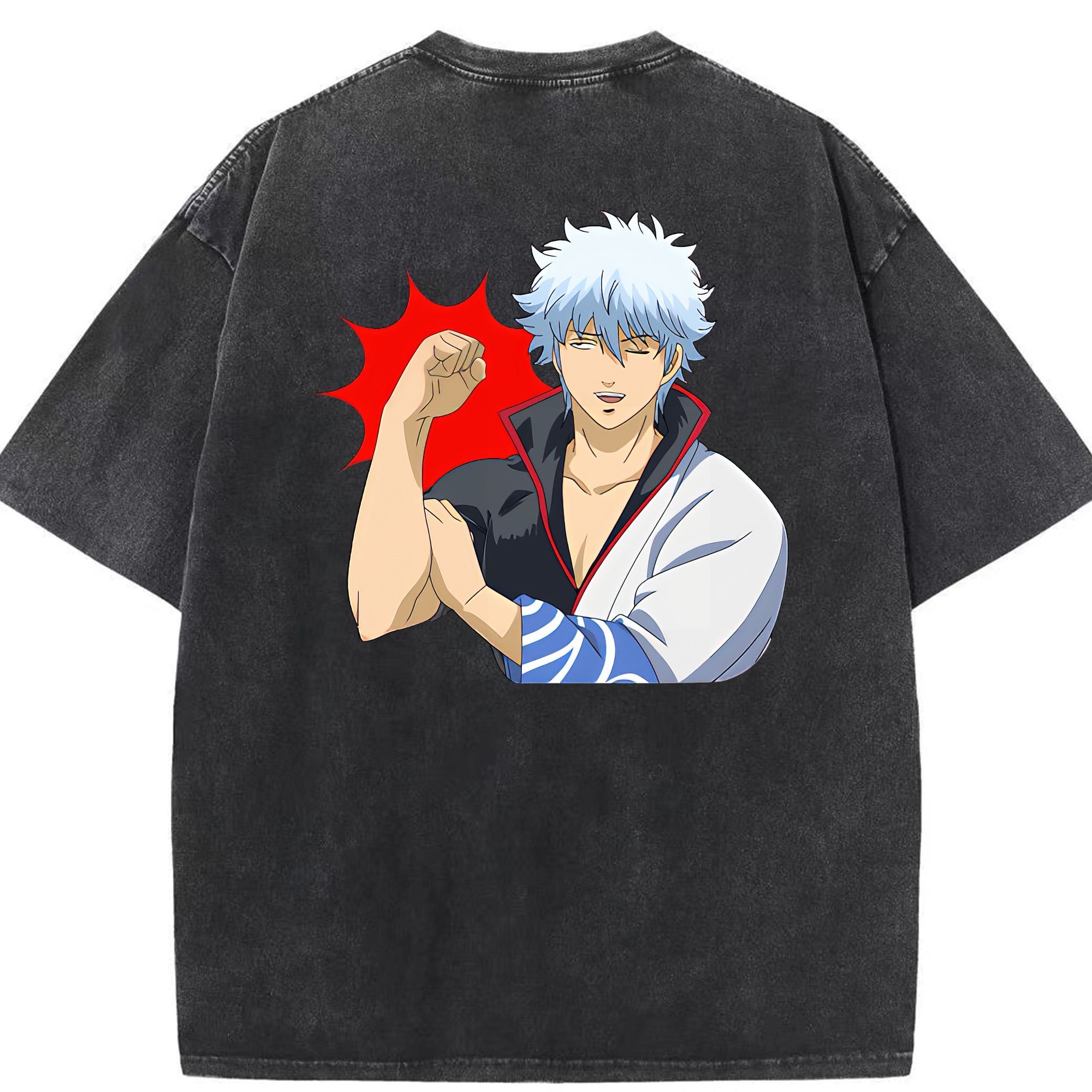 （画像用） ぎんたま 坂田銀時（さかたぎんとき） 神楽 志村新八（しむら しんぱち） GINTAMA Sakata Gintoki Kagura Shimura Shinpachi 綿100% ヴィンテージ風 半袖Tシャツ（背面プリント）