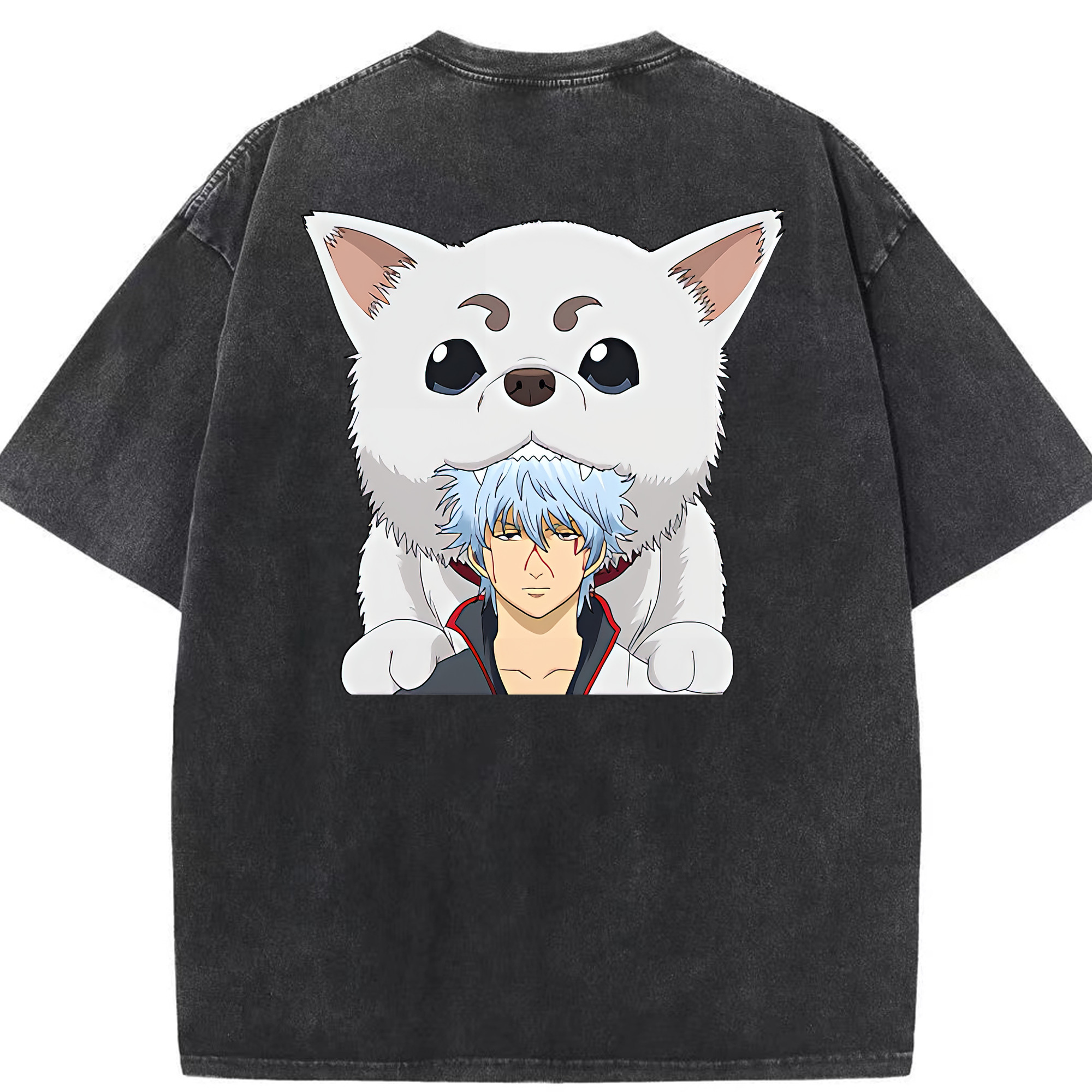 （画像用） ぎんたま 坂田銀時（さかたぎんとき） 神楽 志村新八（しむら しんぱち） GINTAMA Sakata Gintoki Kagura Shimura Shinpachi 綿100% ヴィンテージ風 半袖Tシャツ（背面プリント）