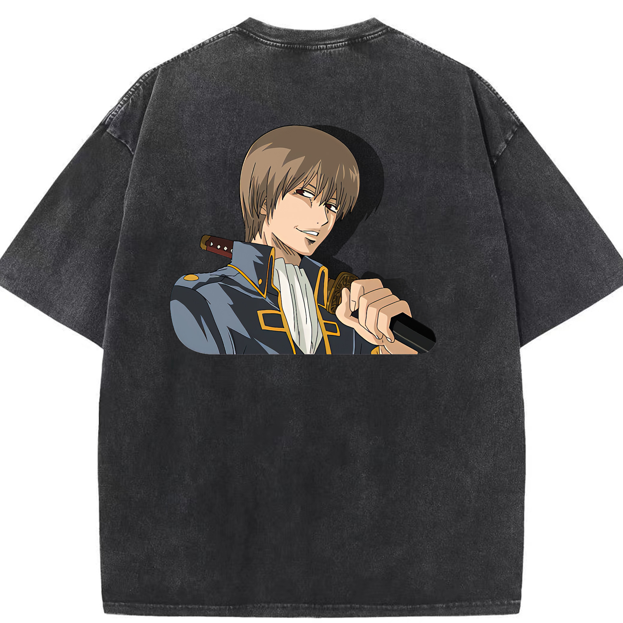 （画像用） ぎんたま 坂田銀時（さかたぎんとき） 神楽 志村新八（しむら しんぱち） GINTAMA Sakata Gintoki Kagura Shimura Shinpachi 綿100% ヴィンテージ風 半袖Tシャツ（背面プリント）
