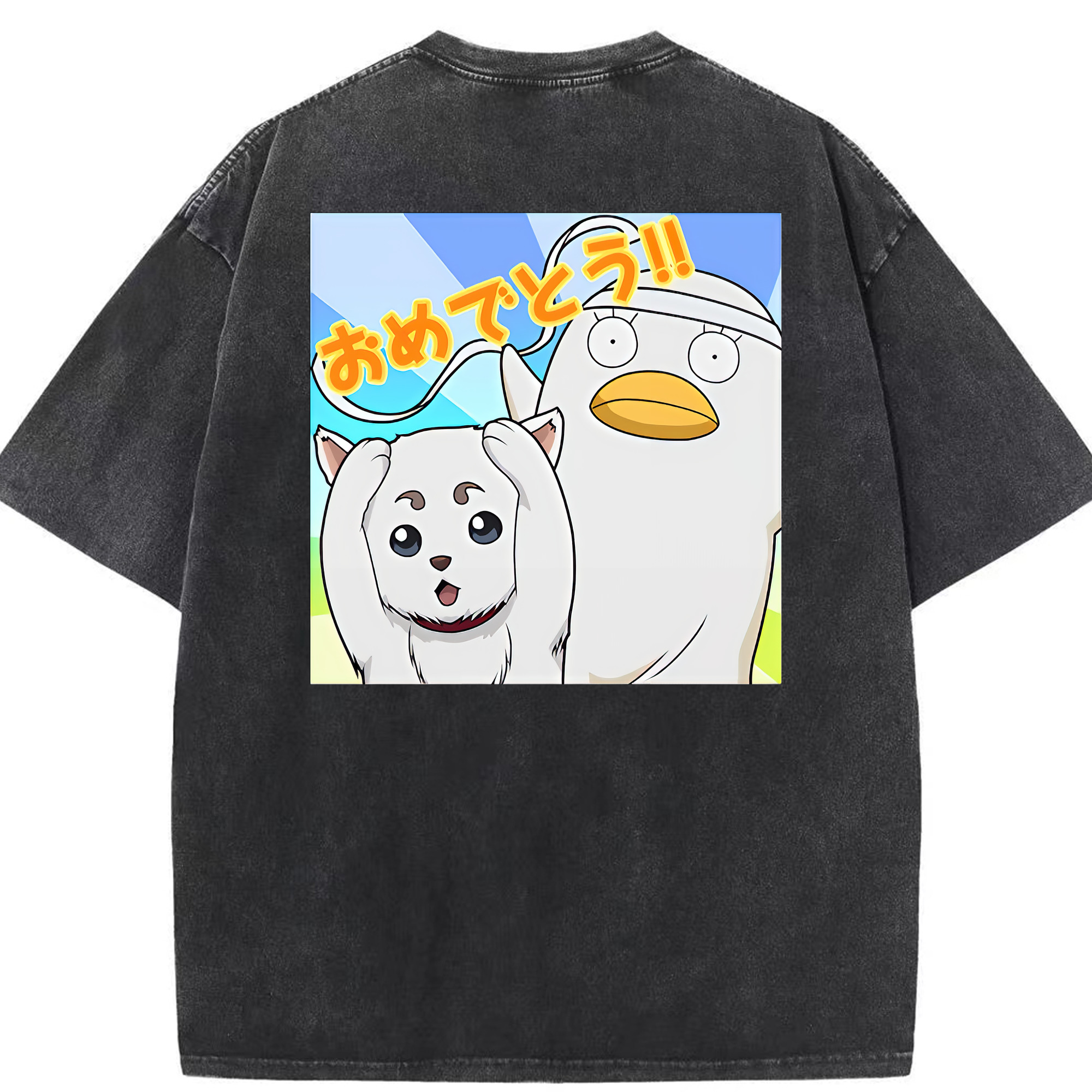 （画像用） ぎんたま 坂田銀時（さかたぎんとき） 神楽 志村新八（しむら しんぱち） GINTAMA Sakata Gintoki Kagura Shimura Shinpachi 綿100% ヴィンテージ風 半袖Tシャツ（背面プリント）