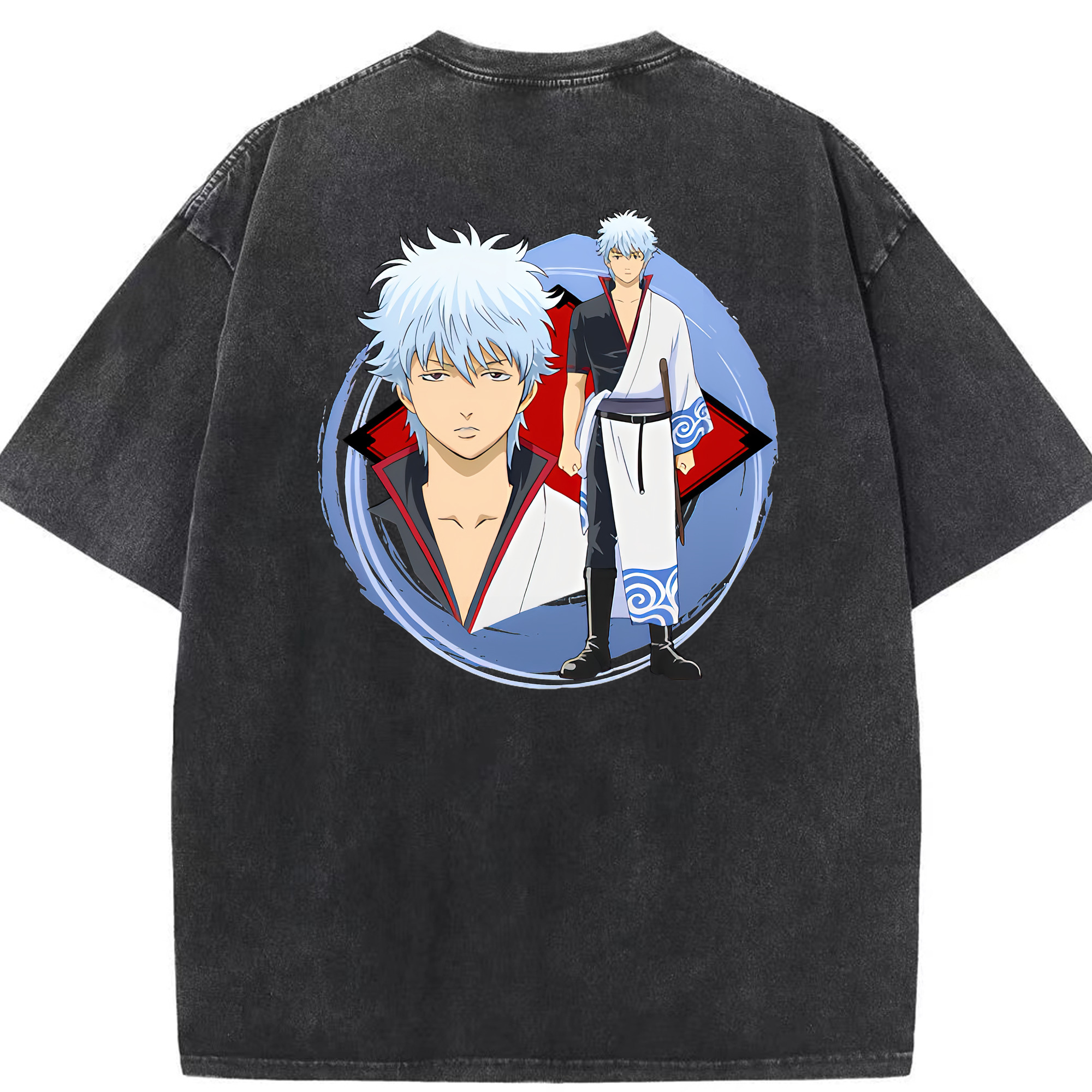 （画像用） ぎんたま 坂田銀時（さかたぎんとき） 神楽 志村新八（しむら しんぱち） GINTAMA Sakata Gintoki Kagura Shimura Shinpachi 綿100% ヴィンテージ風 半袖Tシャツ（背面プリント）