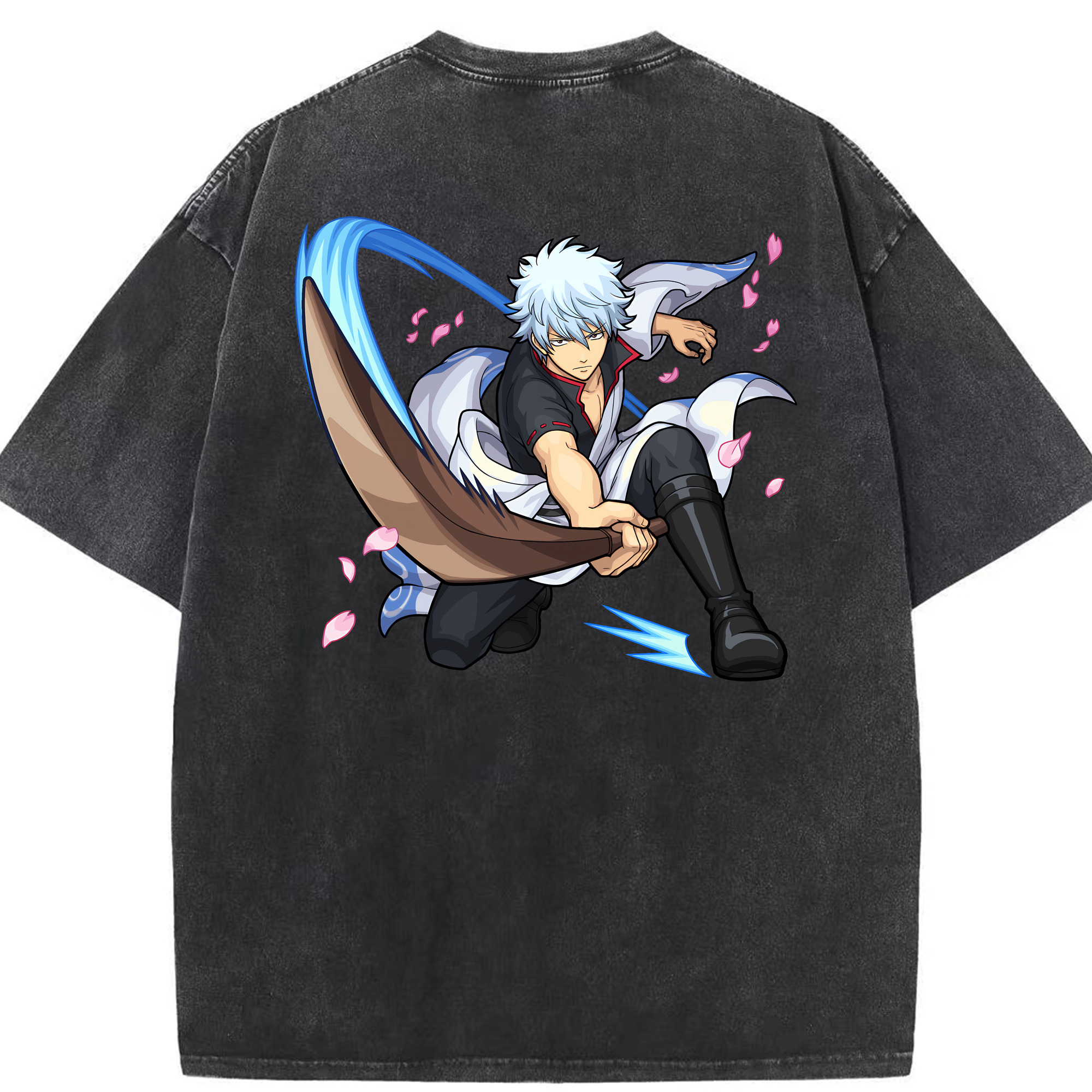 （画像用） ぎんたま 坂田銀時（さかたぎんとき） 神楽 志村新八（しむら しんぱち） GINTAMA Sakata Gintoki Kagura Shimura Shinpachi 綿100% ヴィンテージ風 半袖Tシャツ（背面プリント）