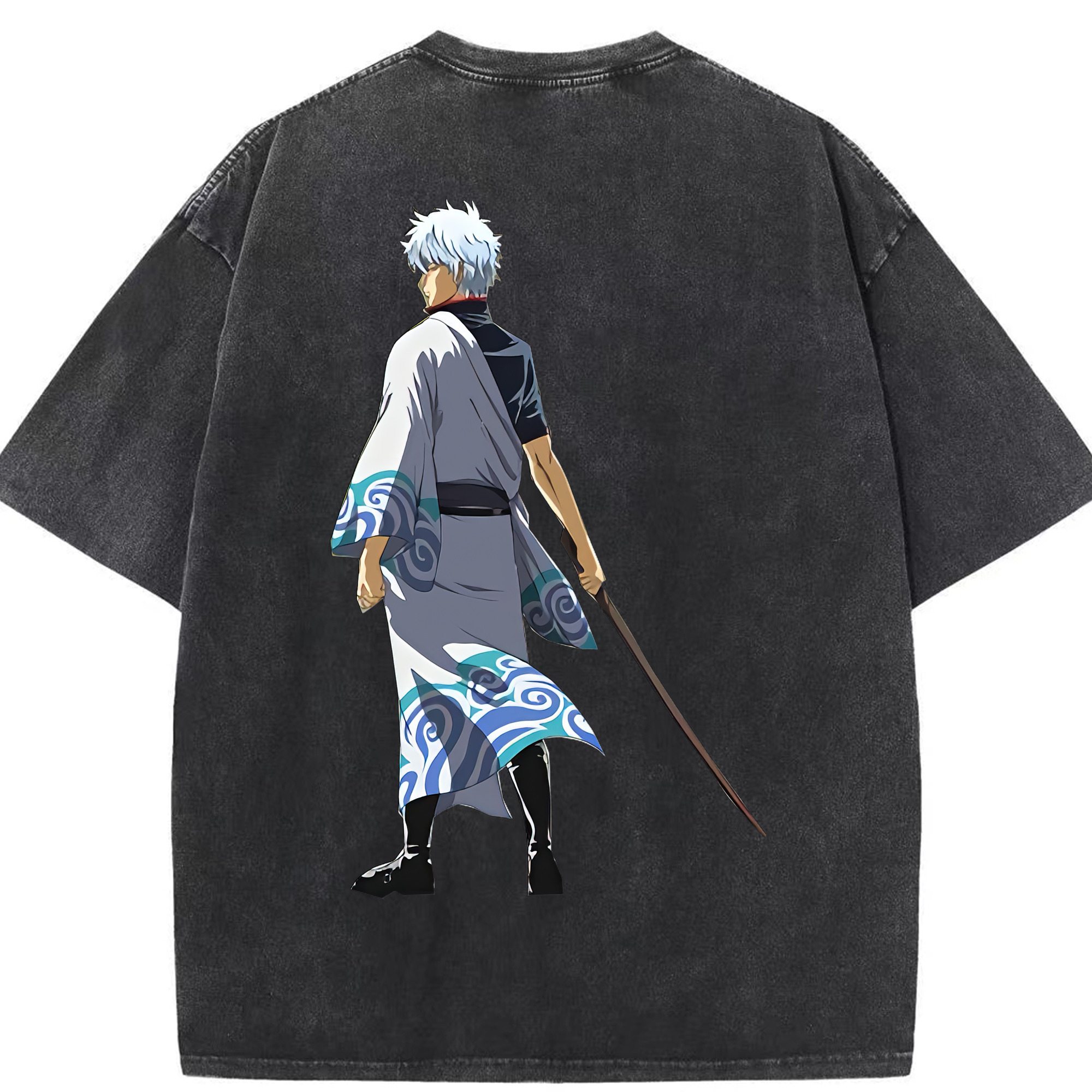 （画像用） ぎんたま 坂田銀時（さかたぎんとき） 神楽 志村新八（しむら しんぱち） GINTAMA Sakata Gintoki Kagura Shimura Shinpachi 綿100% ヴィンテージ風 半袖Tシャツ（背面プリント）