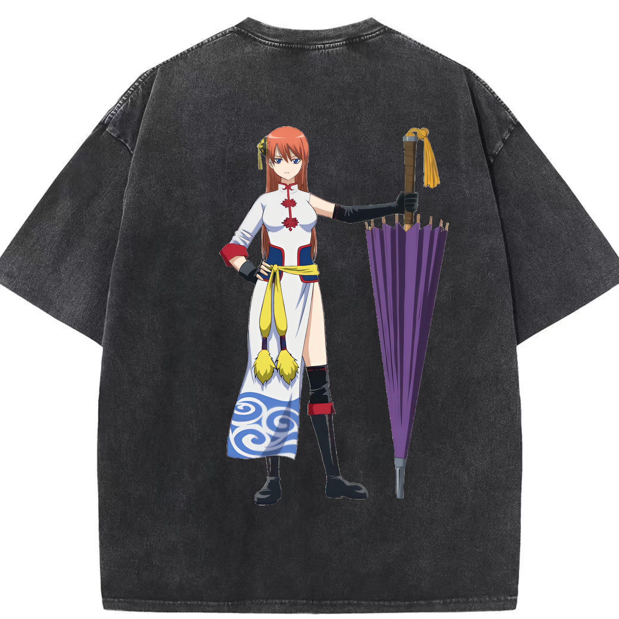 （画像用） ぎんたま 坂田銀時（さかたぎんとき） 神楽 志村新八（しむら しんぱち） GINTAMA Sakata Gintoki Kagura Shimura Shinpachi 綿100% ヴィンテージ風 半袖Tシャツ（背面プリント）