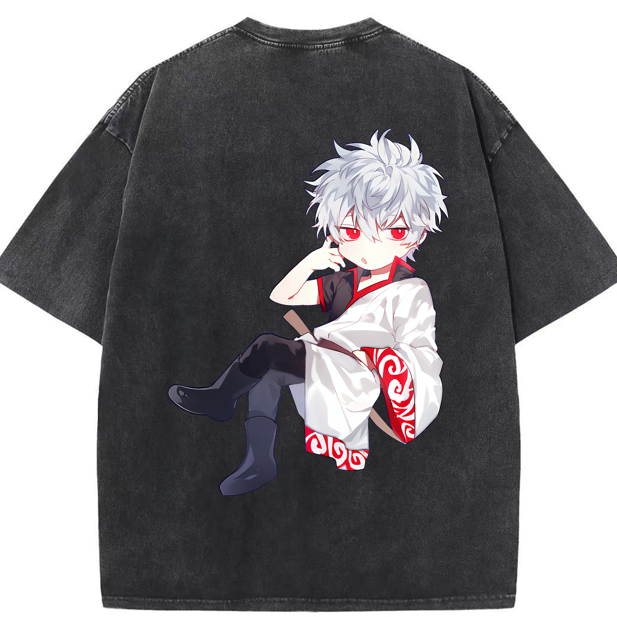 （画像用） ぎんたま 坂田銀時（さかたぎんとき） 神楽 志村新八（しむら しんぱち） GINTAMA Sakata Gintoki Kagura Shimura Shinpachi 綿100% ヴィンテージ風 半袖Tシャツ（背面プリント）