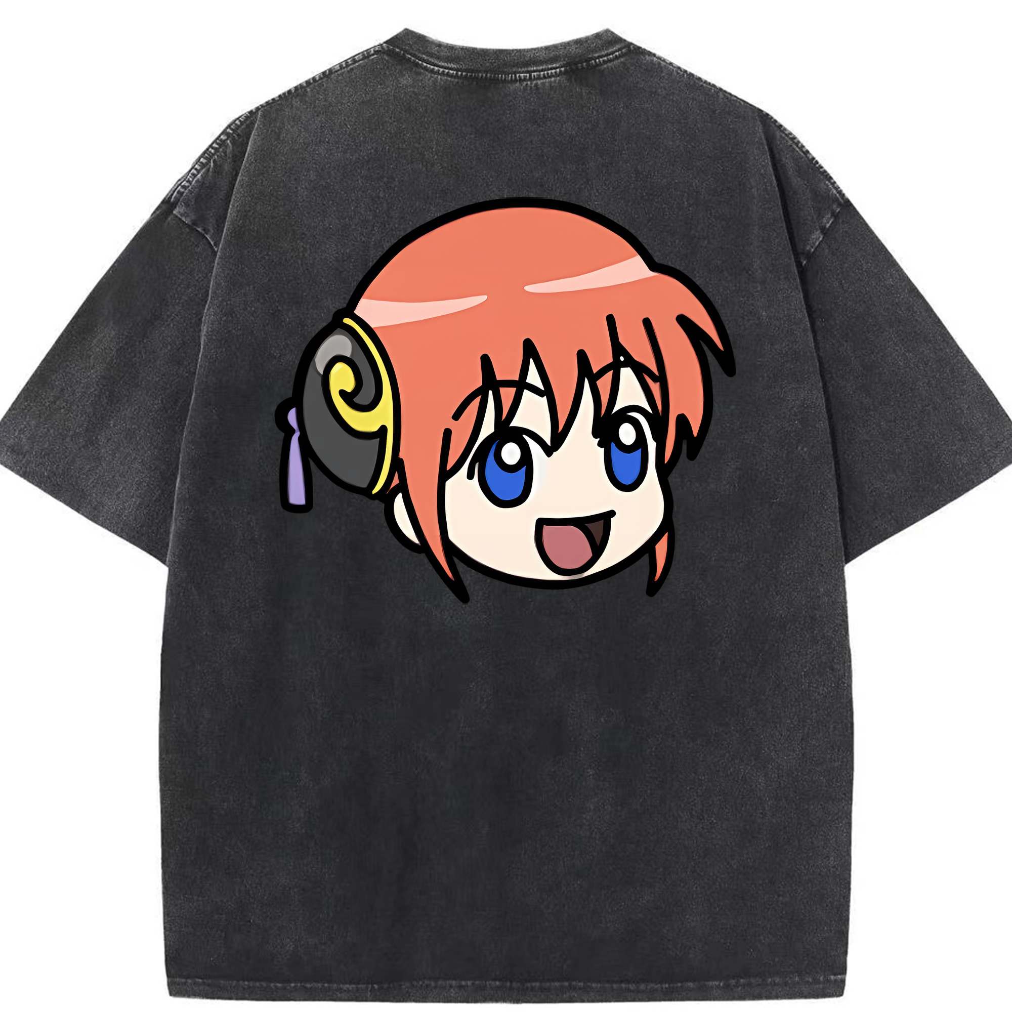 （画像用） ぎんたま 坂田銀時（さかたぎんとき） 神楽 志村新八（しむら しんぱち） GINTAMA Sakata Gintoki Kagura Shimura Shinpachi 綿100% ヴィンテージ風 半袖Tシャツ（背面プリント）
