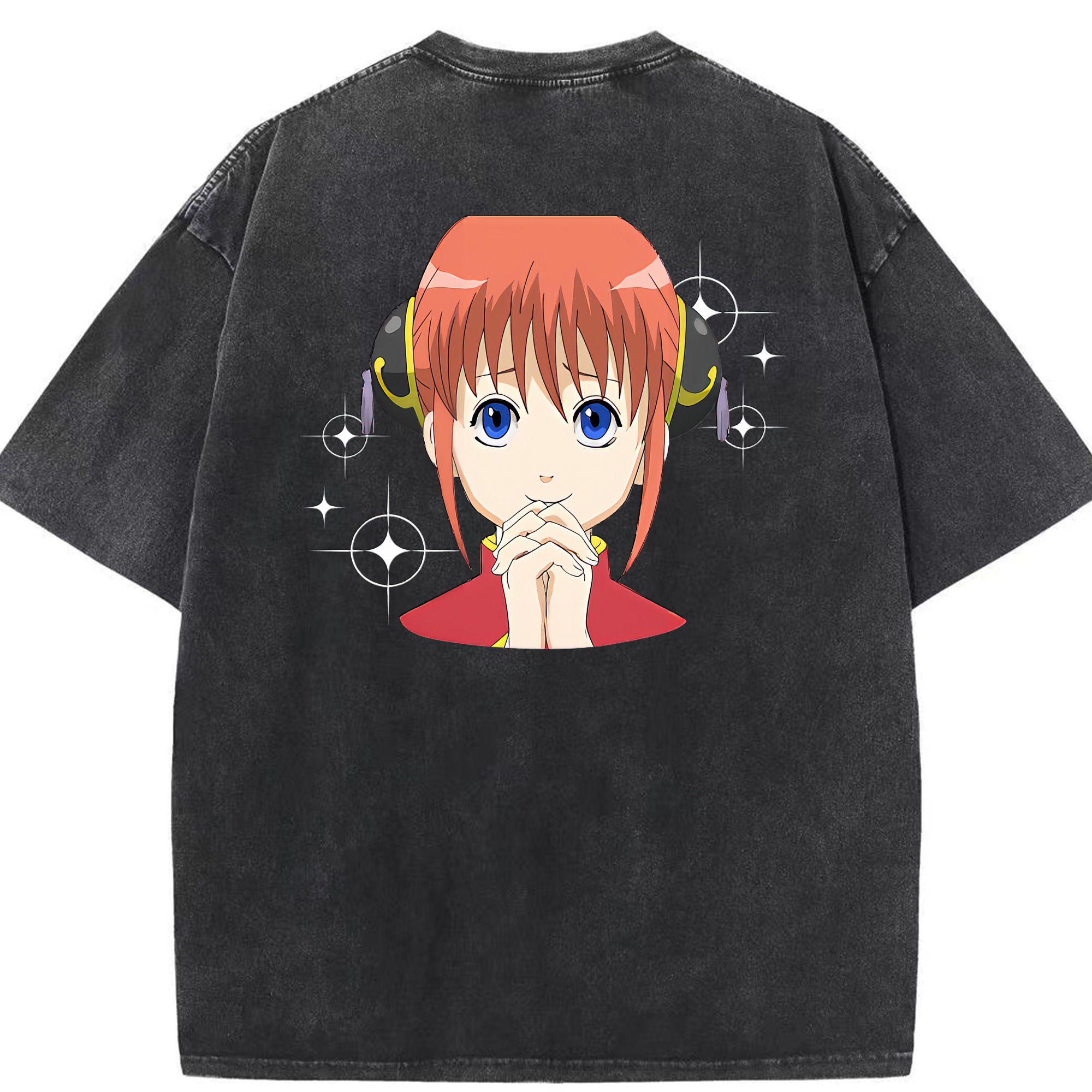 （画像用） ぎんたま 坂田銀時（さかたぎんとき） 神楽 志村新八（しむら しんぱち） GINTAMA Sakata Gintoki Kagura Shimura Shinpachi 綿100% ヴィンテージ風 半袖Tシャツ（背面プリント）
