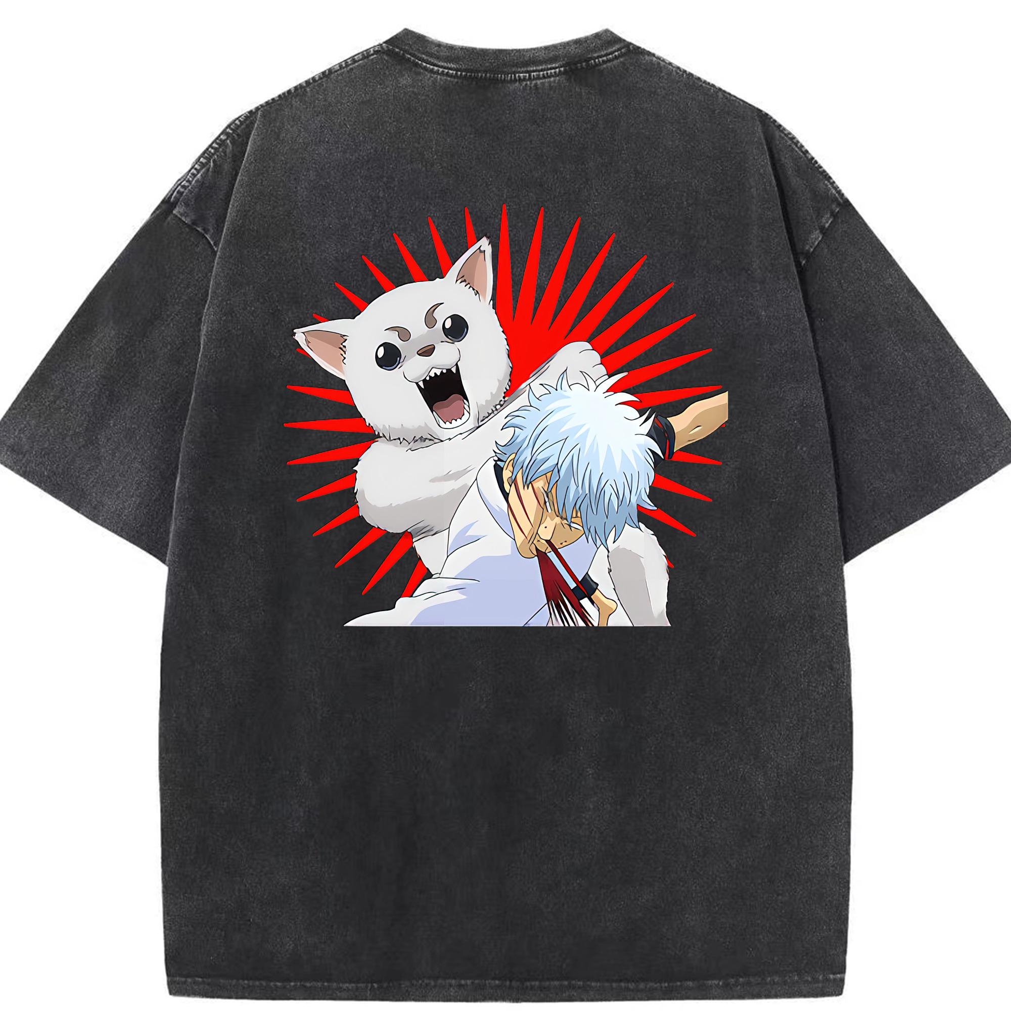 （画像用） ぎんたま 坂田銀時（さかたぎんとき） 神楽 志村新八（しむら しんぱち） GINTAMA Sakata Gintoki Kagura Shimura Shinpachi 綿100% ヴィンテージ風 半袖Tシャツ（背面プリント）
