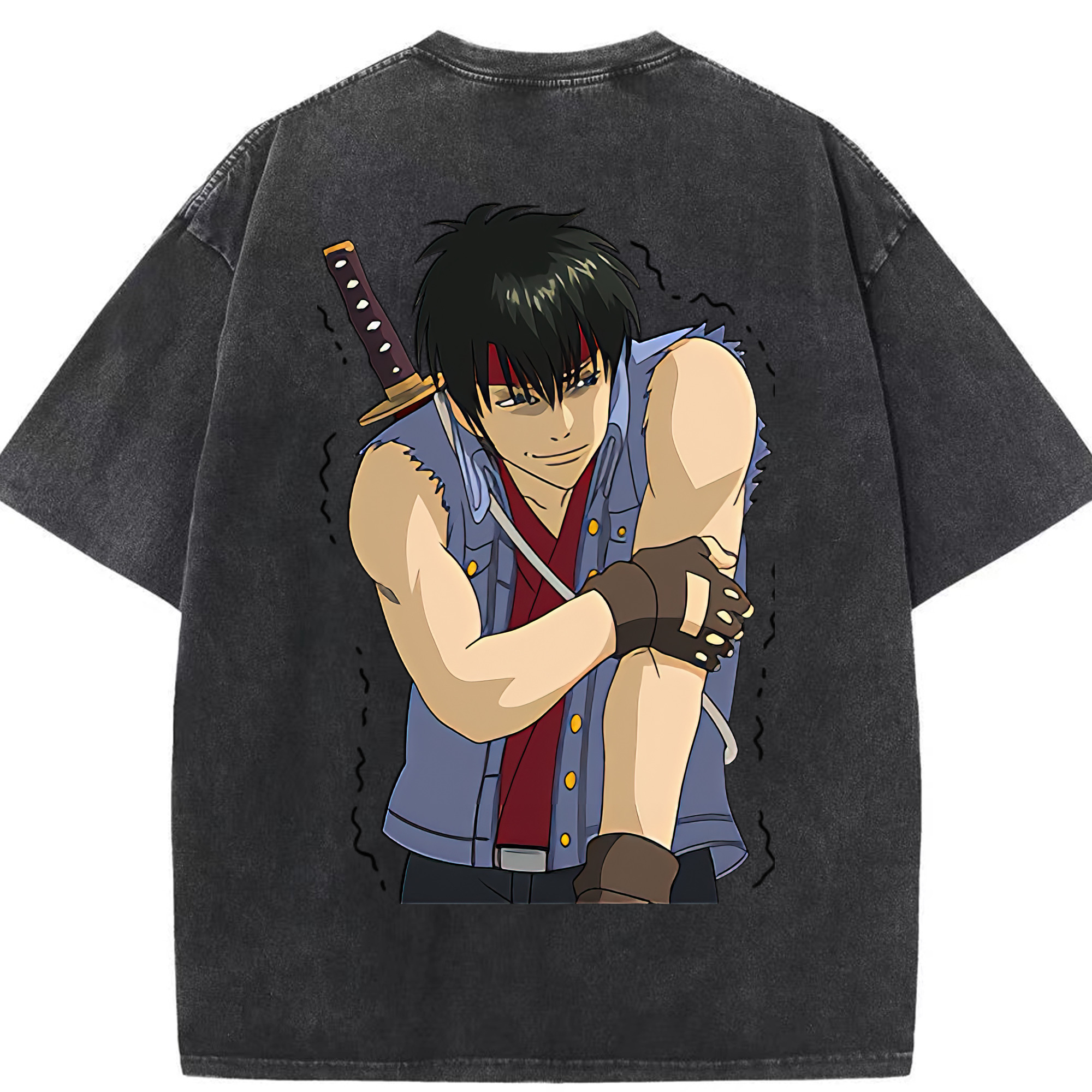 （画像用） ぎんたま 坂田銀時（さかたぎんとき） 神楽 志村新八（しむら しんぱち） GINTAMA Sakata Gintoki Kagura Shimura Shinpachi 綿100% ヴィンテージ風 半袖Tシャツ（背面プリント）