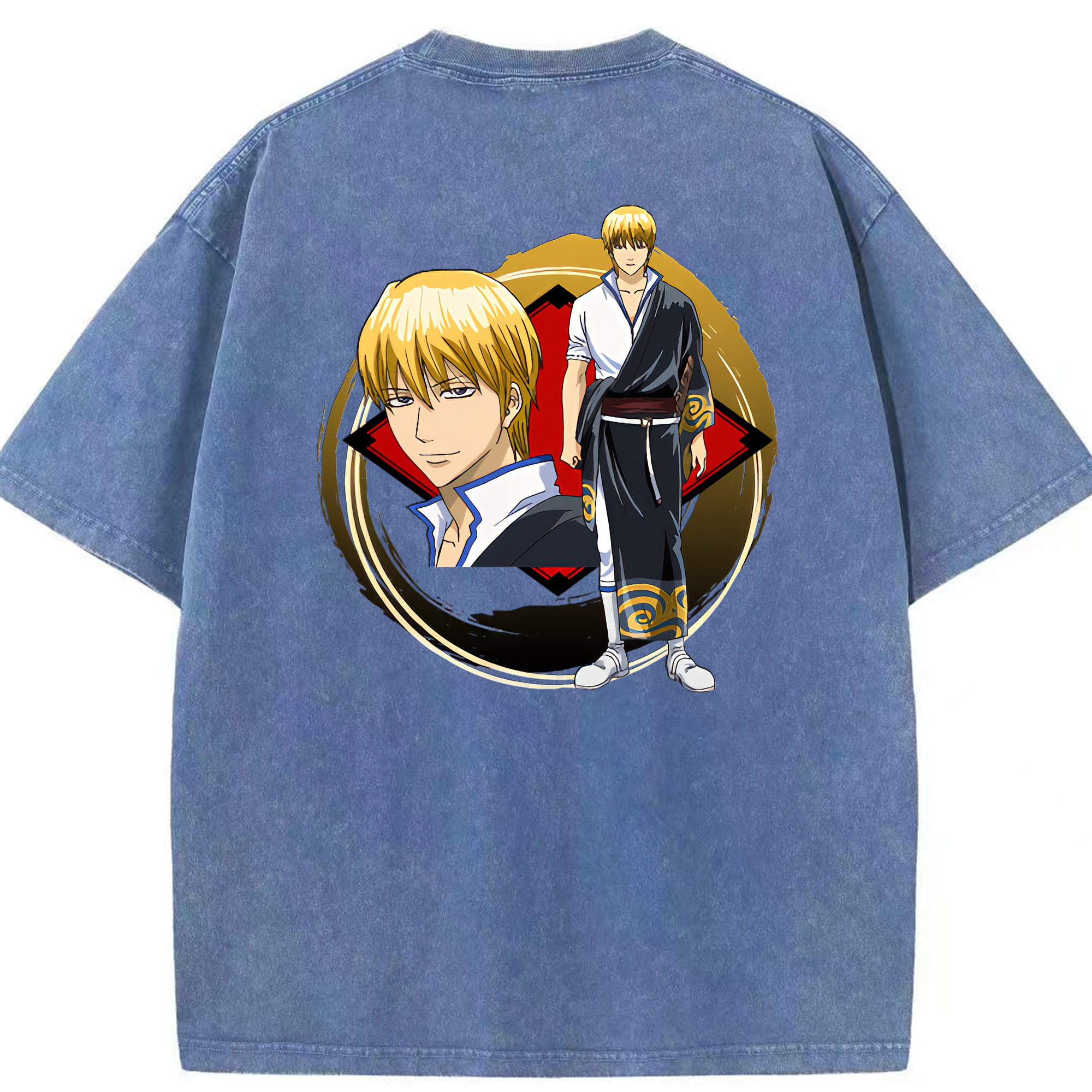（画像用） ぎんたま 坂田銀時（さかたぎんとき） 神楽 志村新八（しむら しんぱち） GINTAMA Sakata Gintoki Kagura Shimura Shinpachi 綿100% ヴィンテージ風 半袖Tシャツ（背面プリント）