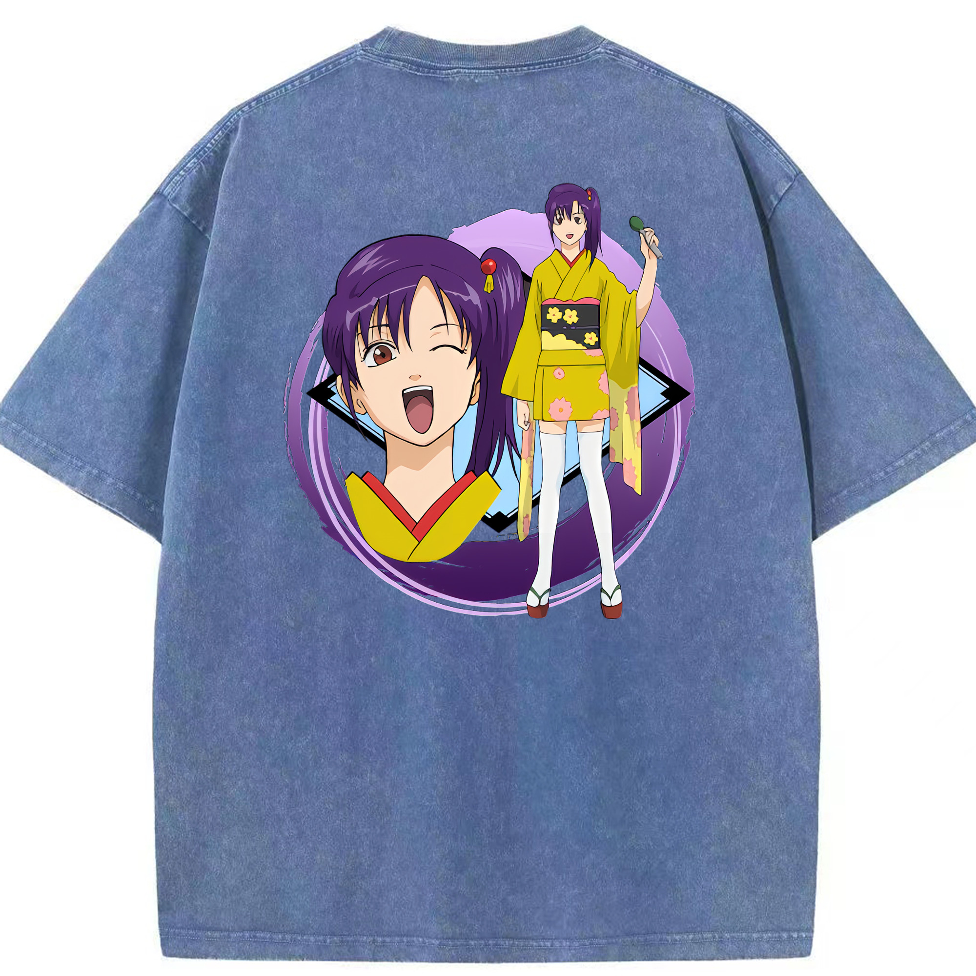 （画像用） ぎんたま 坂田銀時（さかたぎんとき） 神楽 志村新八（しむら しんぱち） GINTAMA Sakata Gintoki Kagura Shimura Shinpachi 綿100% ヴィンテージ風 半袖Tシャツ（背面プリント）