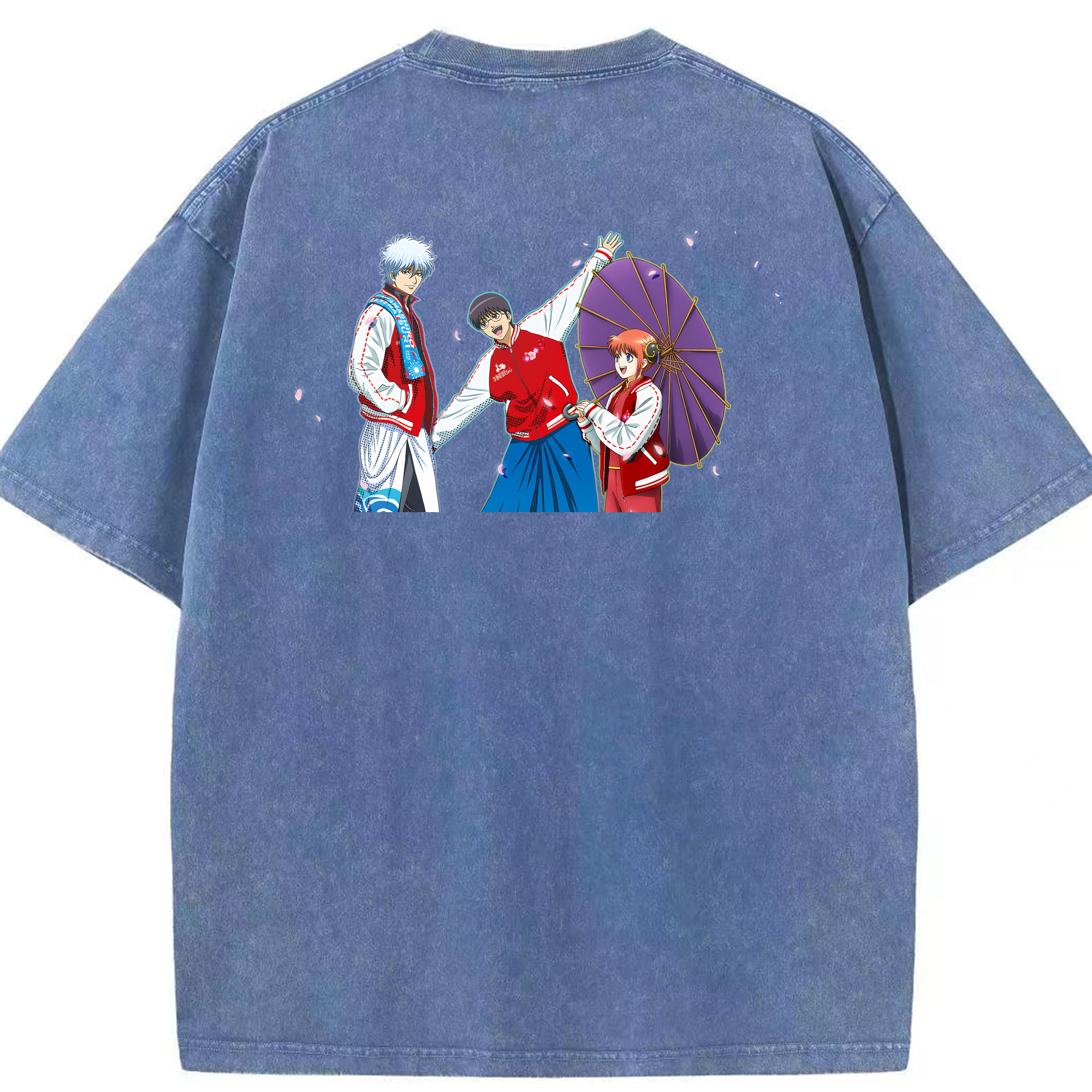 （画像用） ぎんたま 坂田銀時（さかたぎんとき） 神楽 志村新八（しむら しんぱち） GINTAMA Sakata Gintoki Kagura Shimura Shinpachi 綿100% ヴィンテージ風 半袖Tシャツ（背面プリント）