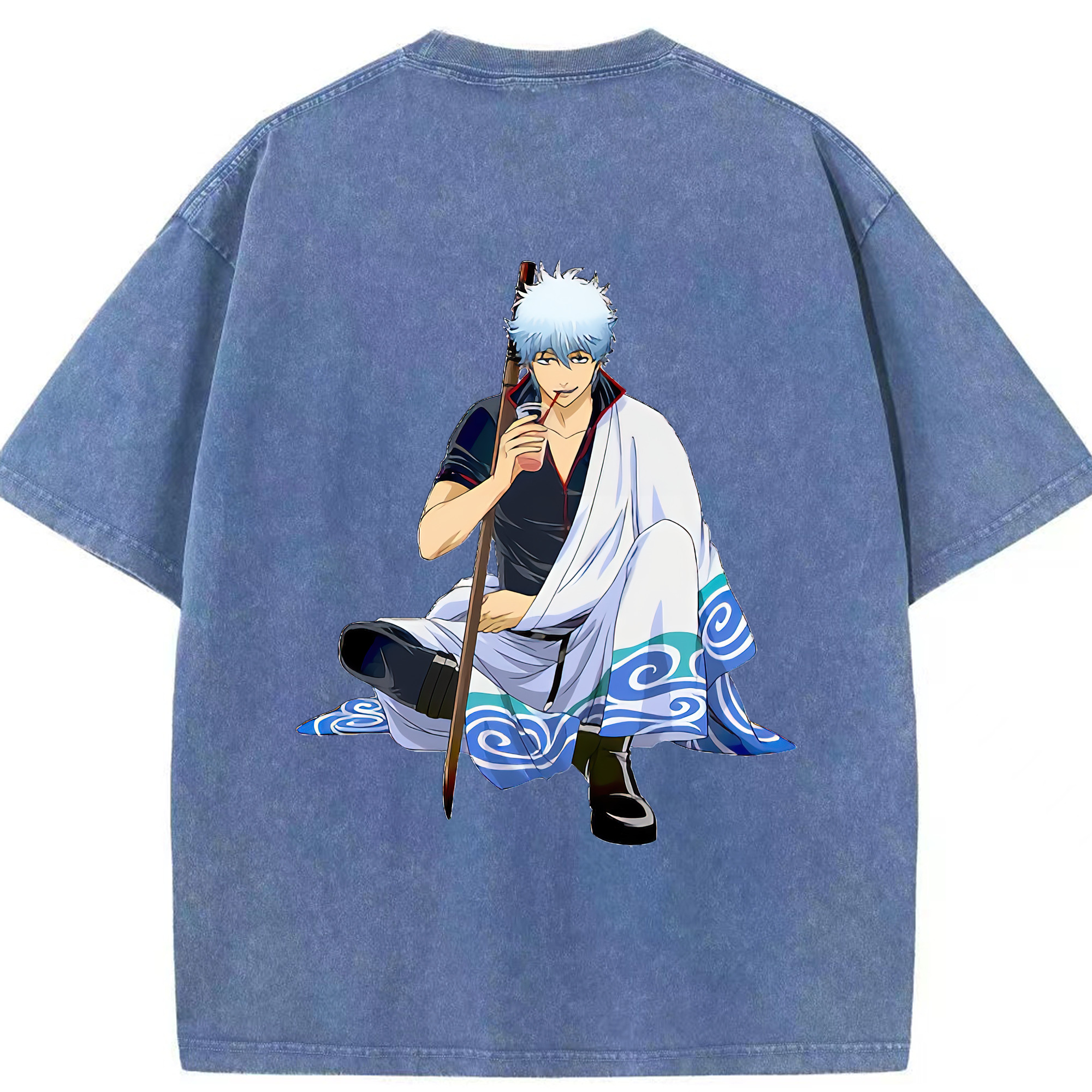 （画像用） ぎんたま 坂田銀時（さかたぎんとき） 神楽 志村新八（しむら しんぱち） GINTAMA Sakata Gintoki Kagura Shimura Shinpachi 綿100% ヴィンテージ風 半袖Tシャツ（背面プリント）