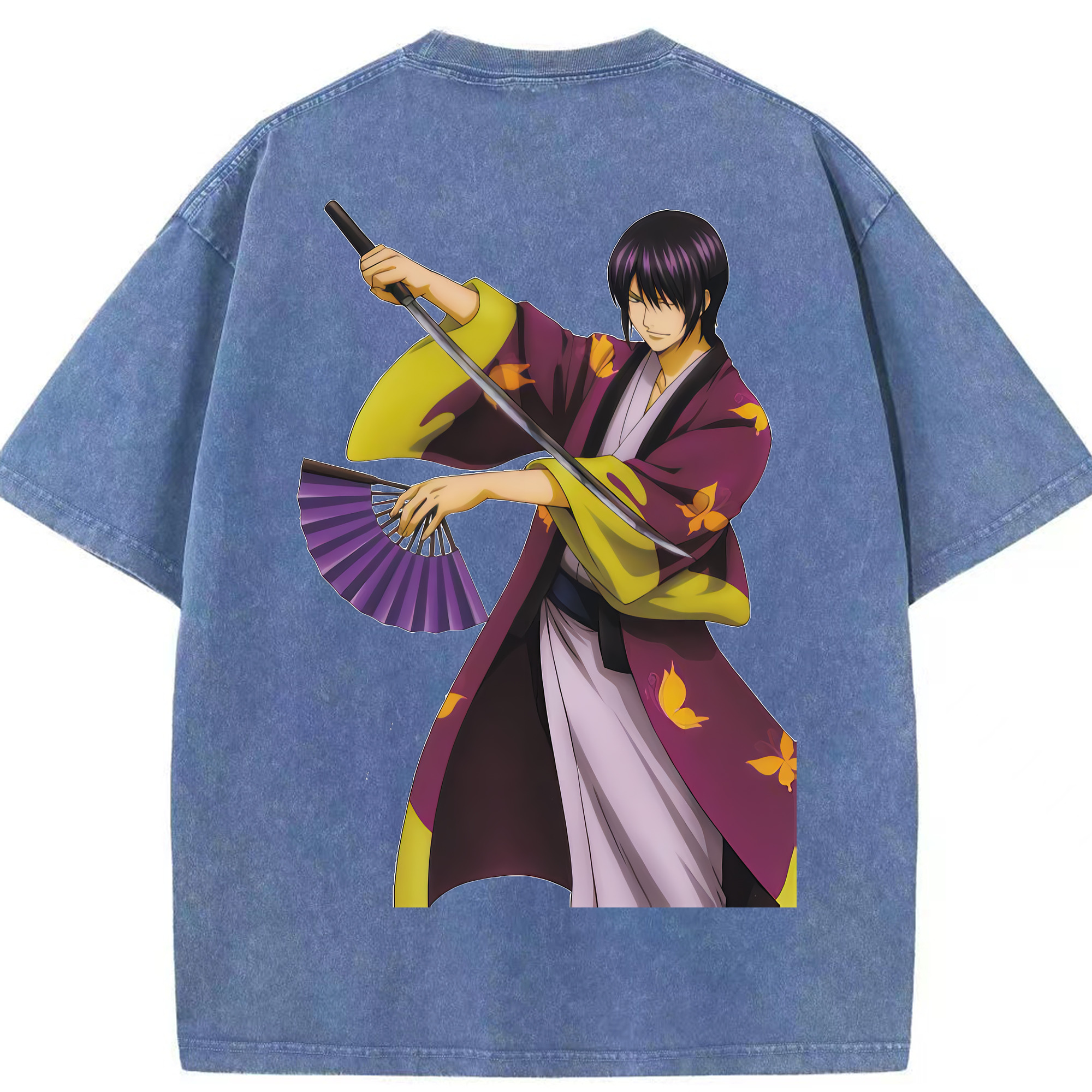 （画像用） ぎんたま 坂田銀時（さかたぎんとき） 神楽 志村新八（しむら しんぱち） GINTAMA Sakata Gintoki Kagura Shimura Shinpachi 綿100% ヴィンテージ風 半袖Tシャツ（背面プリント）