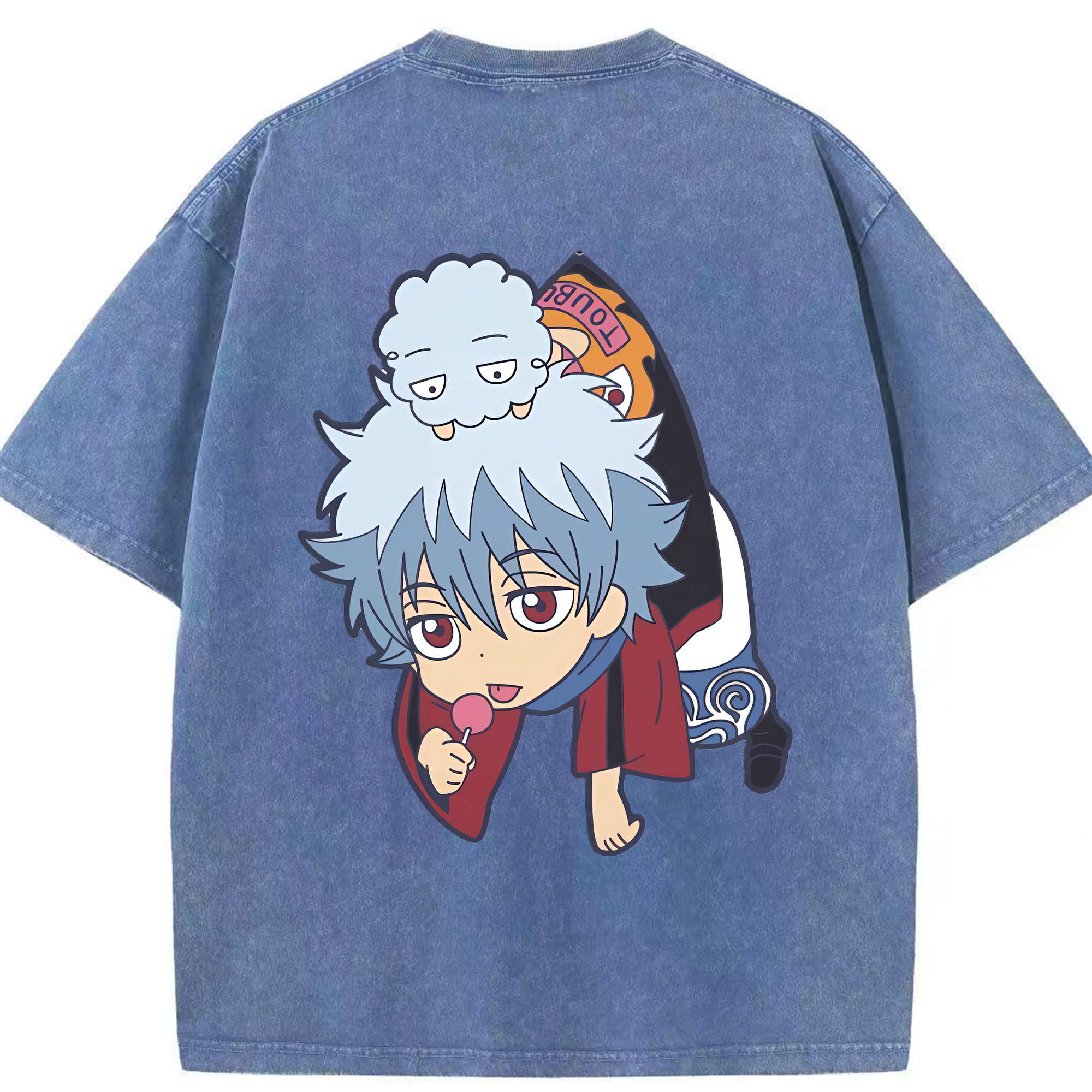 （画像用） ぎんたま 坂田銀時（さかたぎんとき） 神楽 志村新八（しむら しんぱち） GINTAMA Sakata Gintoki Kagura Shimura Shinpachi 綿100% ヴィンテージ風 半袖Tシャツ（背面プリント）
