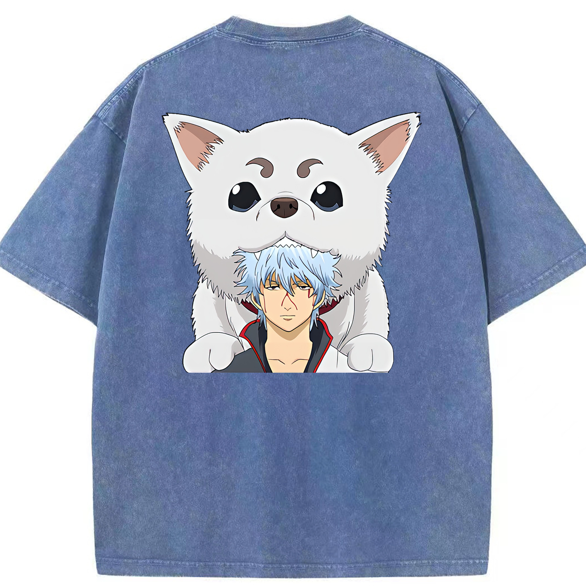 （画像用） ぎんたま 坂田銀時（さかたぎんとき） 神楽 志村新八（しむら しんぱち） GINTAMA Sakata Gintoki Kagura Shimura Shinpachi 綿100% ヴィンテージ風 半袖Tシャツ（背面プリント）