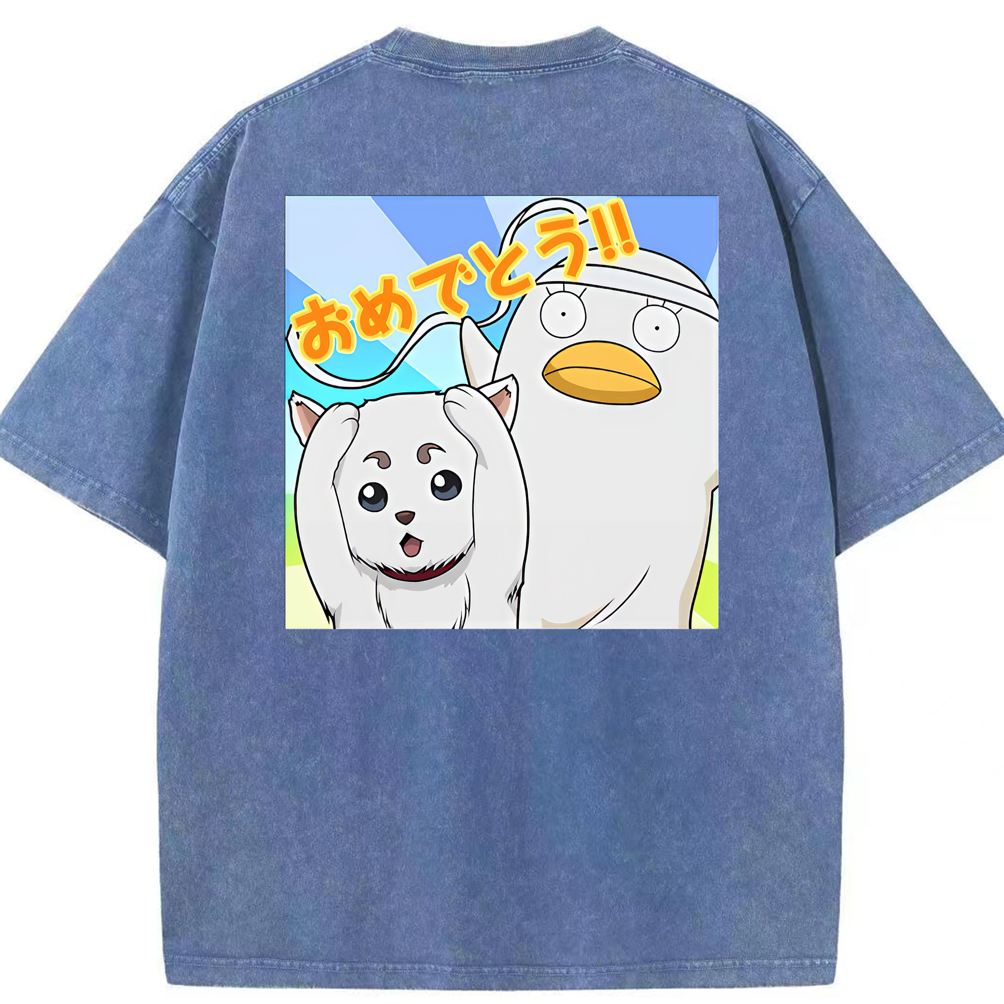 （画像用） ぎんたま 坂田銀時（さかたぎんとき） 神楽 志村新八（しむら しんぱち） GINTAMA Sakata Gintoki Kagura Shimura Shinpachi 綿100% ヴィンテージ風 半袖Tシャツ（背面プリント）