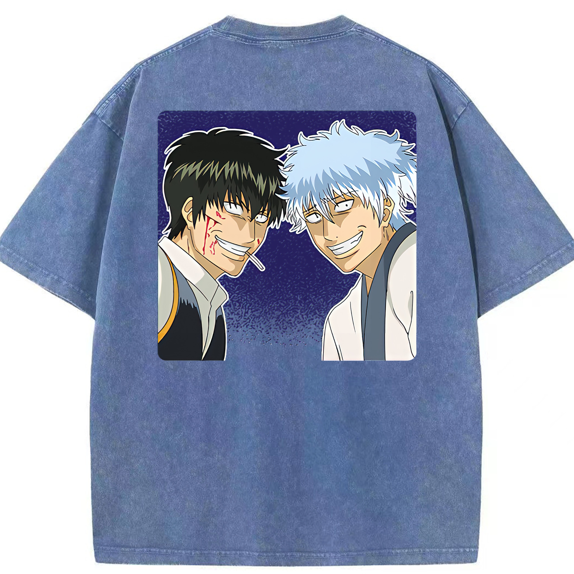 （画像用） ぎんたま 坂田銀時（さかたぎんとき） 神楽 志村新八（しむら しんぱち） GINTAMA Sakata Gintoki Kagura Shimura Shinpachi 綿100% ヴィンテージ風 半袖Tシャツ（背面プリント）
