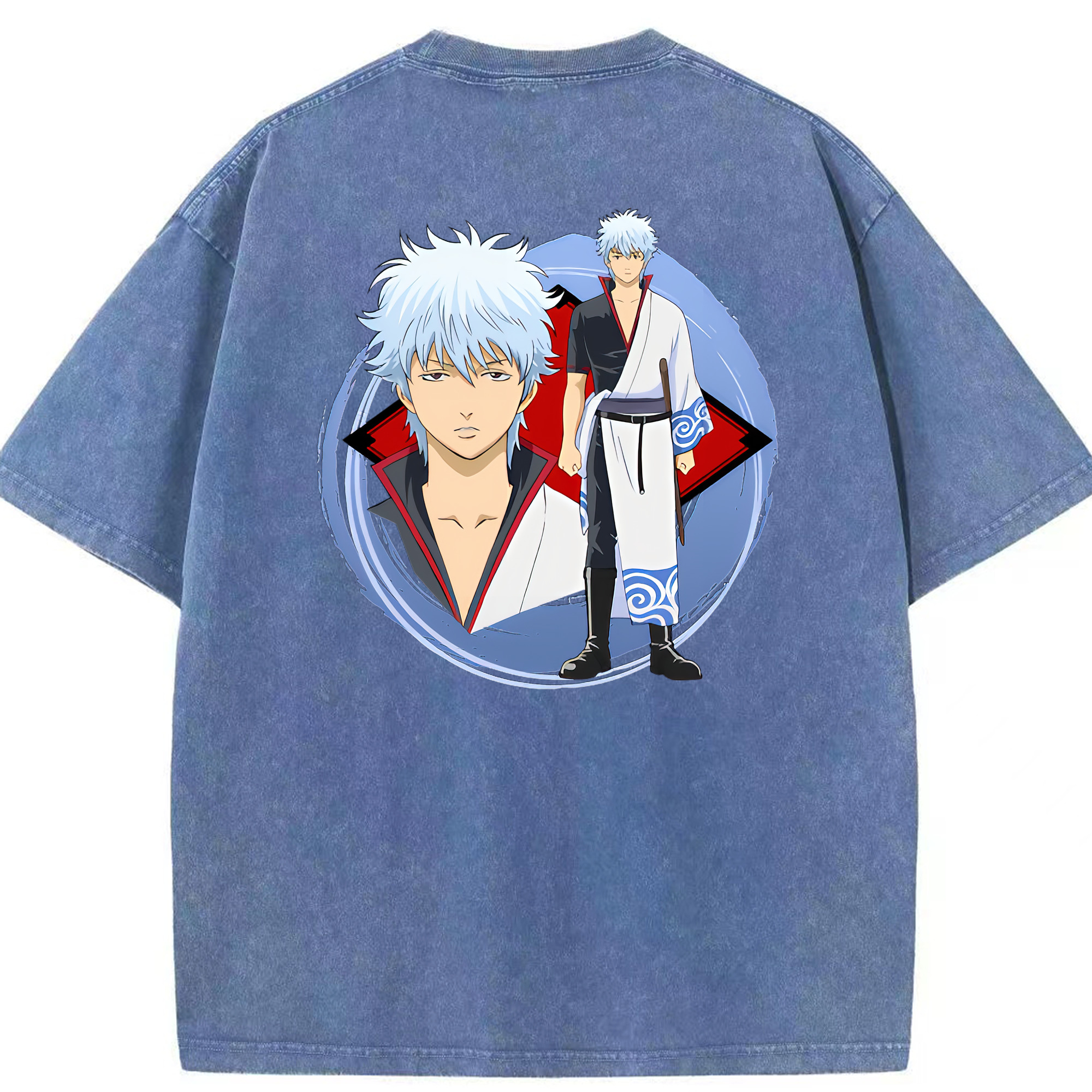 （画像用） ぎんたま 坂田銀時（さかたぎんとき） 神楽 志村新八（しむら しんぱち） GINTAMA Sakata Gintoki Kagura Shimura Shinpachi 綿100% ヴィンテージ風 半袖Tシャツ（背面プリント）