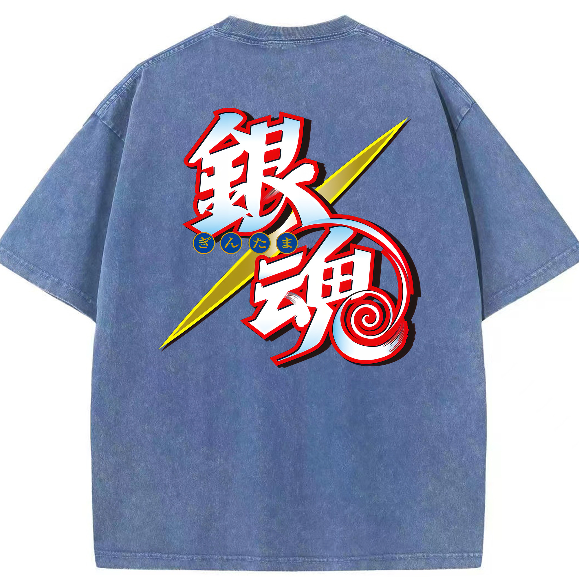 （画像用） ぎんたま 坂田銀時（さかたぎんとき） 神楽 志村新八（しむら しんぱち） GINTAMA Sakata Gintoki Kagura Shimura Shinpachi 綿100% ヴィンテージ風 半袖Tシャツ（背面プリント）