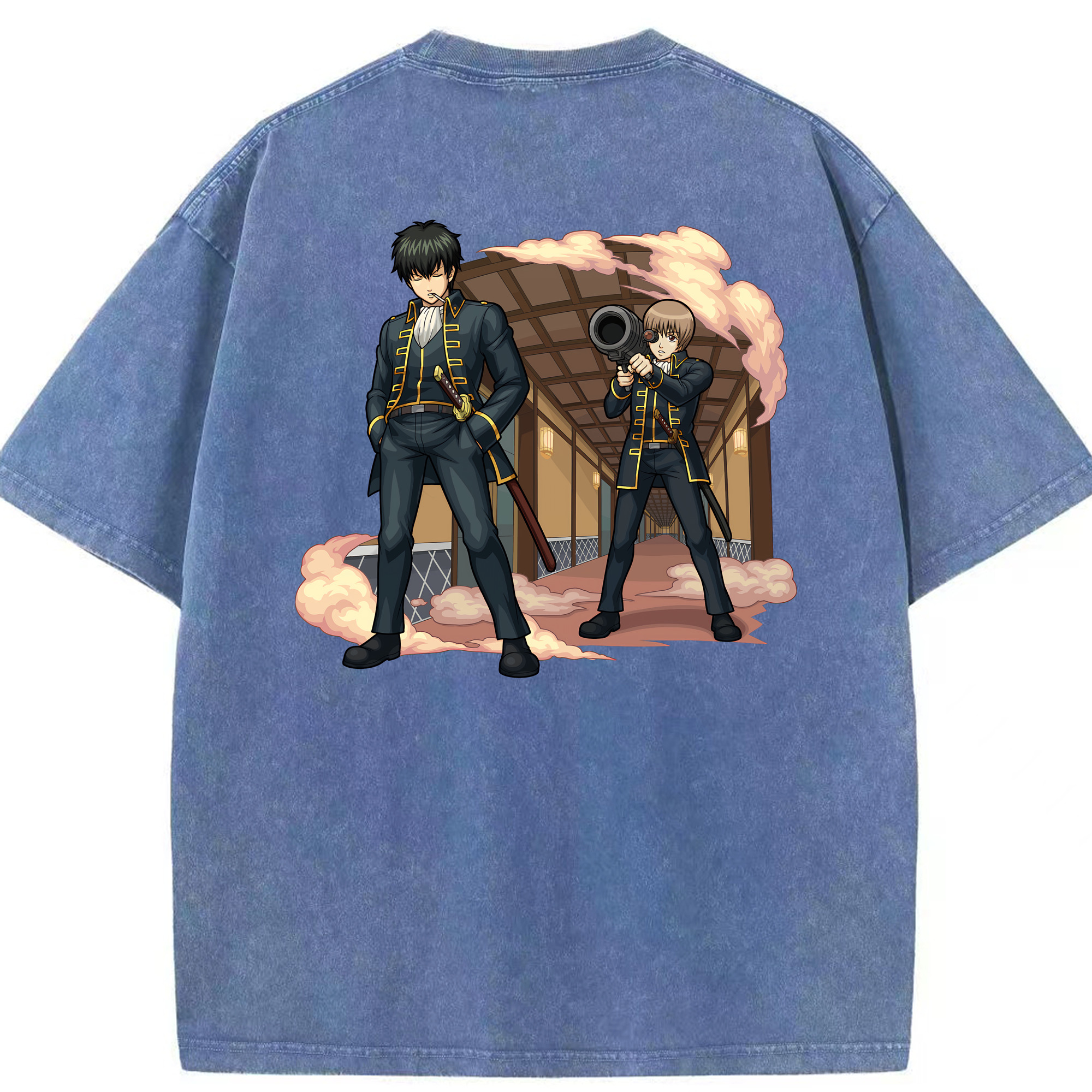 （画像用） ぎんたま 坂田銀時（さかたぎんとき） 神楽 志村新八（しむら しんぱち） GINTAMA Sakata Gintoki Kagura Shimura Shinpachi 綿100% ヴィンテージ風 半袖Tシャツ（背面プリント）