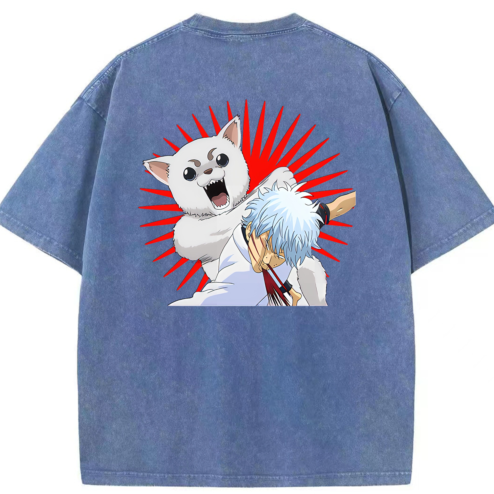 （画像用） ぎんたま 坂田銀時（さかたぎんとき） 神楽 志村新八（しむら しんぱち） GINTAMA Sakata Gintoki Kagura Shimura Shinpachi 綿100% ヴィンテージ風 半袖Tシャツ（背面プリント）