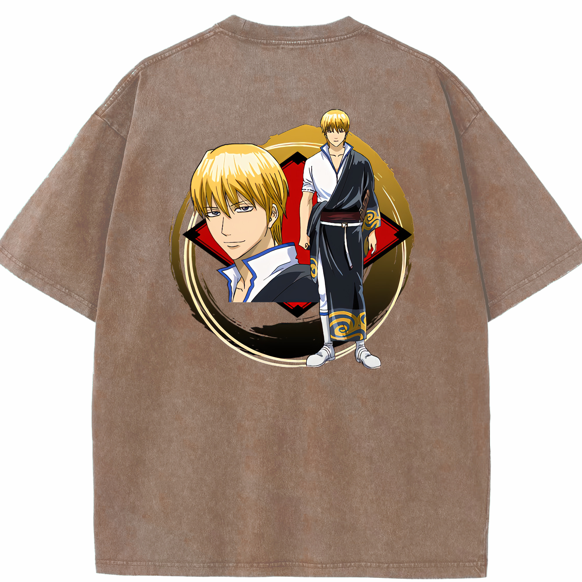 （画像用） ぎんたま 坂田銀時（さかたぎんとき） 神楽 志村新八（しむら しんぱち） GINTAMA Sakata Gintoki Kagura Shimura Shinpachi 綿100% ヴィンテージ風 半袖Tシャツ（背面プリント）