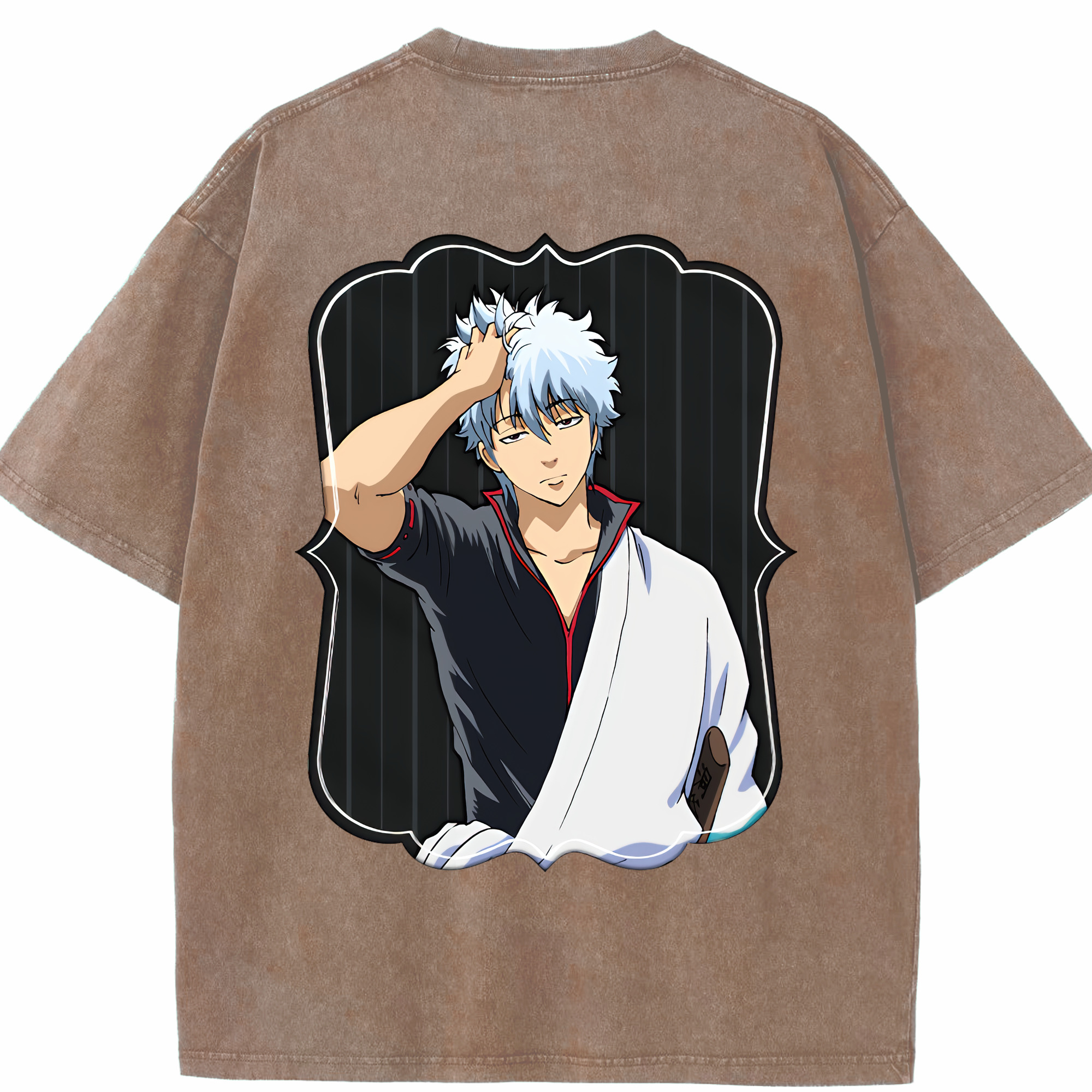 （画像用） ぎんたま 坂田銀時（さかたぎんとき） 神楽 志村新八（しむら しんぱち） GINTAMA Sakata Gintoki Kagura Shimura Shinpachi 綿100% ヴィンテージ風 半袖Tシャツ（背面プリント）
