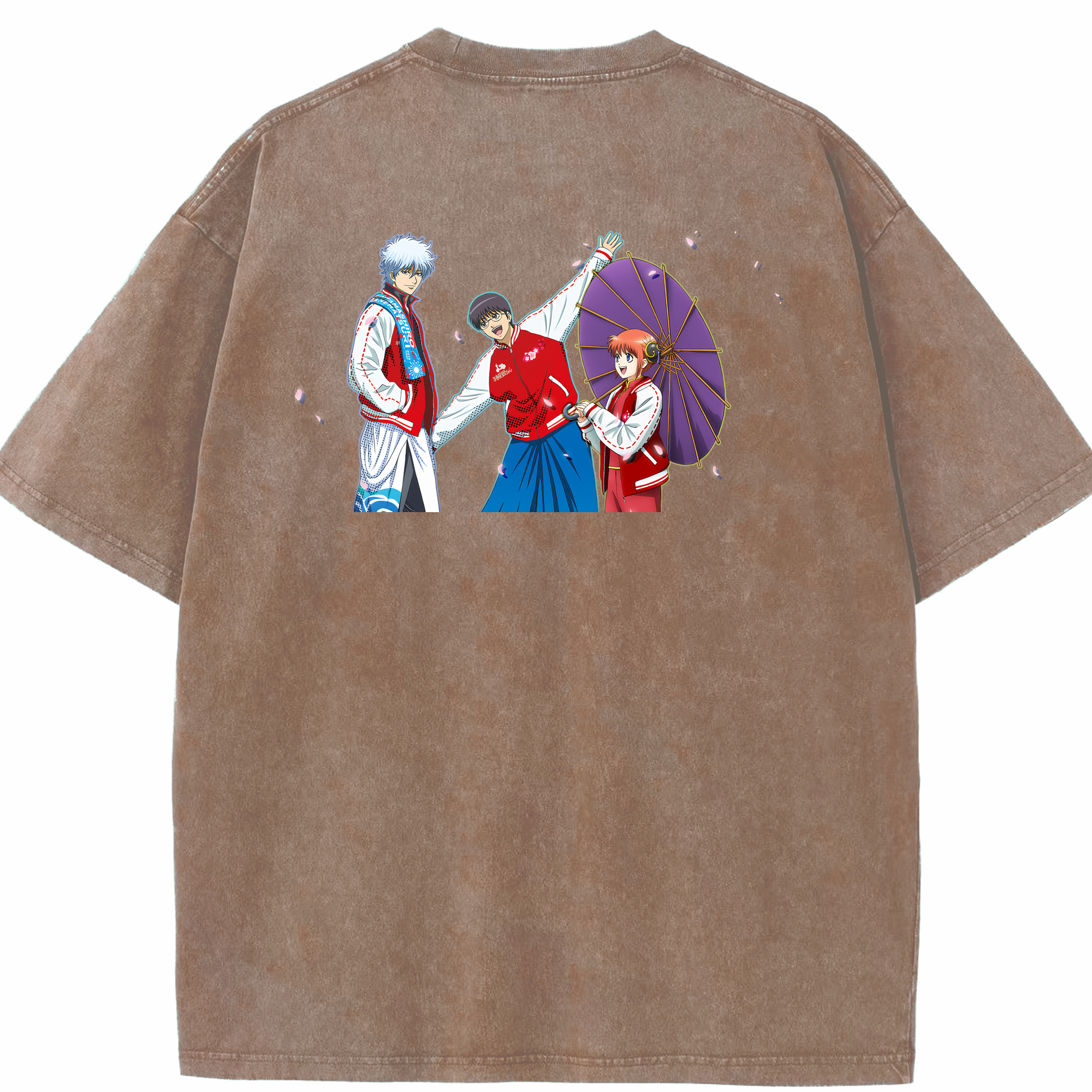 （画像用） ぎんたま 坂田銀時（さかたぎんとき） 神楽 志村新八（しむら しんぱち） GINTAMA Sakata Gintoki Kagura Shimura Shinpachi 綿100% ヴィンテージ風 半袖Tシャツ（背面プリント）