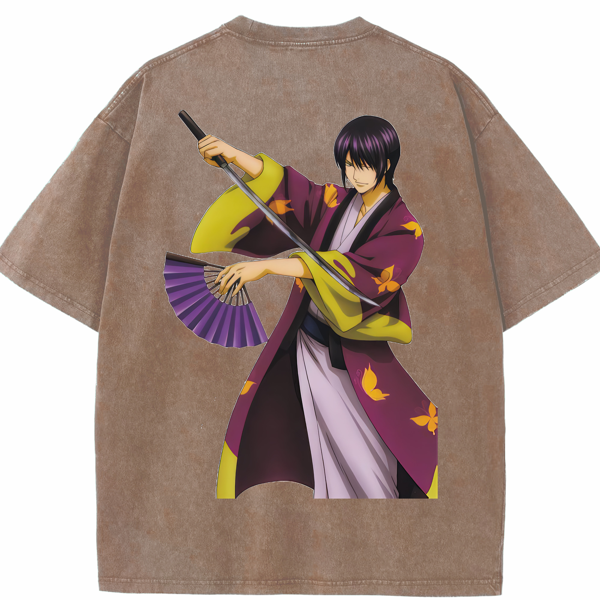 （画像用） ぎんたま 坂田銀時（さかたぎんとき） 神楽 志村新八（しむら しんぱち） GINTAMA Sakata Gintoki Kagura Shimura Shinpachi 綿100% ヴィンテージ風 半袖Tシャツ（背面プリント）