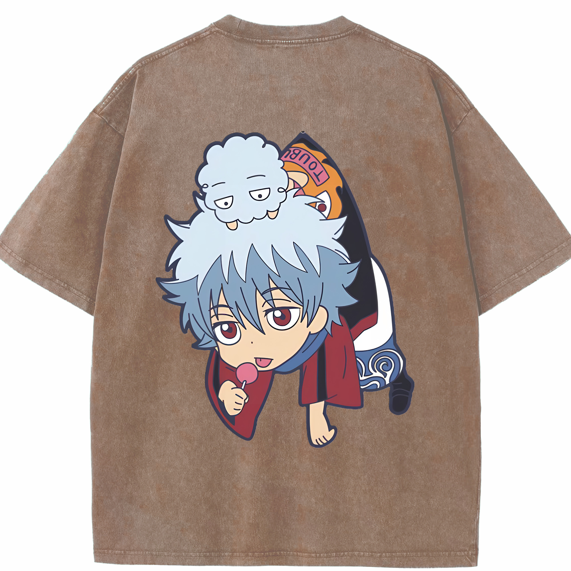 （画像用） ぎんたま 坂田銀時（さかたぎんとき） 神楽 志村新八（しむら しんぱち） GINTAMA Sakata Gintoki Kagura Shimura Shinpachi 綿100% ヴィンテージ風 半袖Tシャツ（背面プリント）