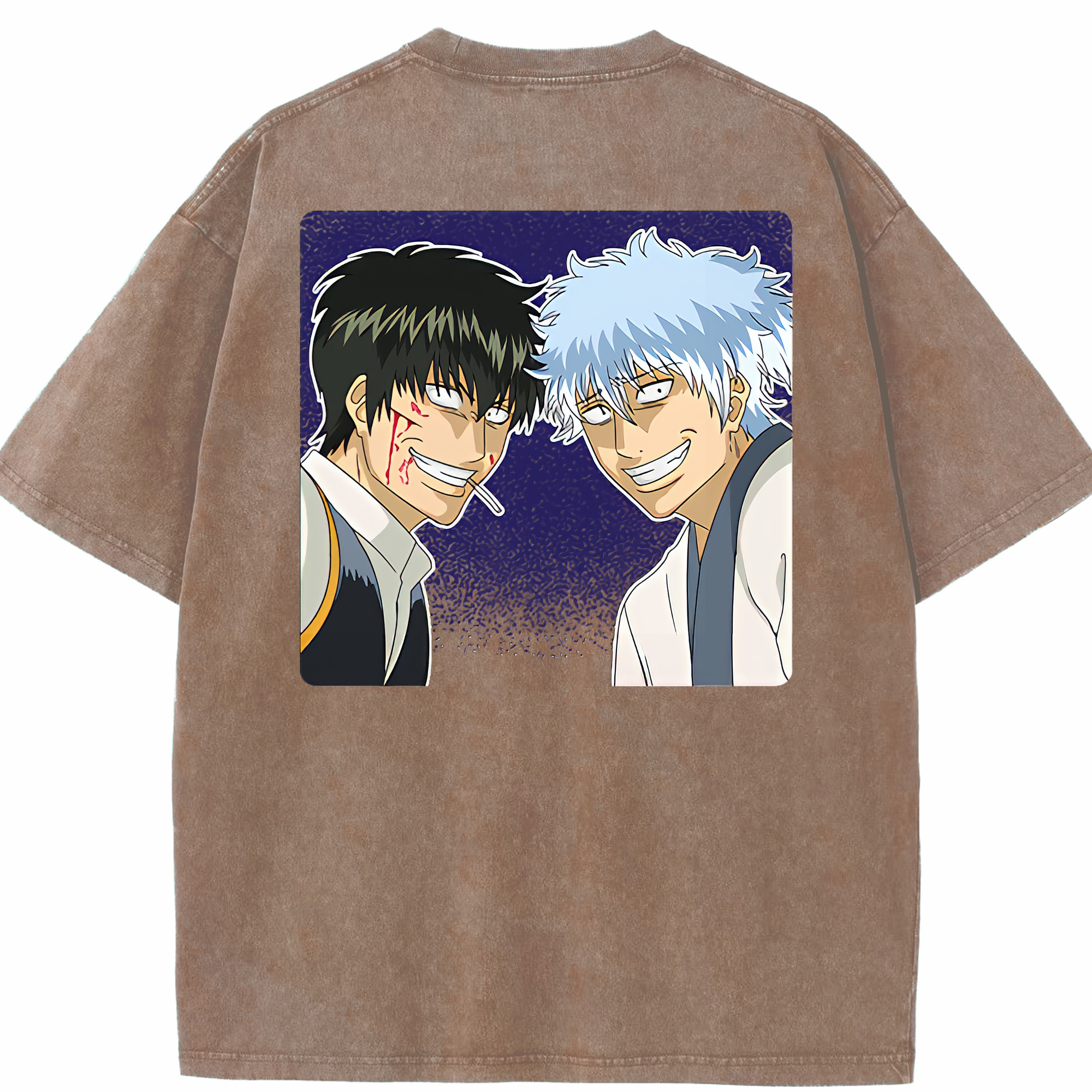 （画像用） ぎんたま 坂田銀時（さかたぎんとき） 神楽 志村新八（しむら しんぱち） GINTAMA Sakata Gintoki Kagura Shimura Shinpachi 綿100% ヴィンテージ風 半袖Tシャツ（背面プリント）