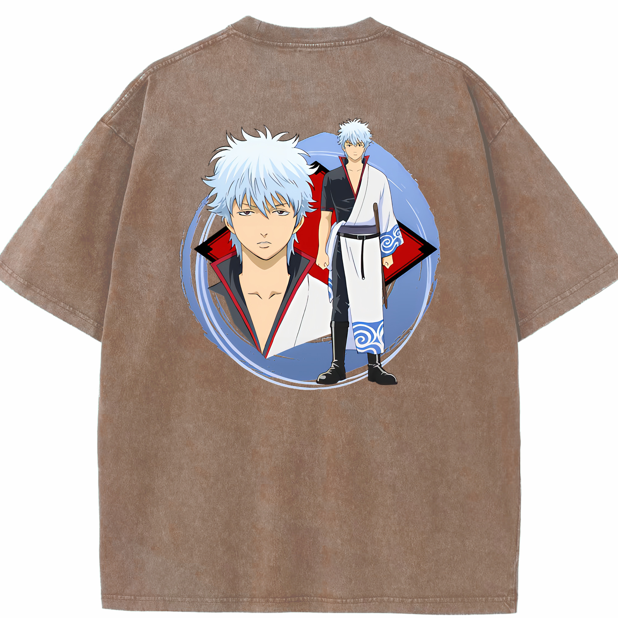 （画像用） ぎんたま 坂田銀時（さかたぎんとき） 神楽 志村新八（しむら しんぱち） GINTAMA Sakata Gintoki Kagura Shimura Shinpachi 綿100% ヴィンテージ風 半袖Tシャツ（背面プリント）