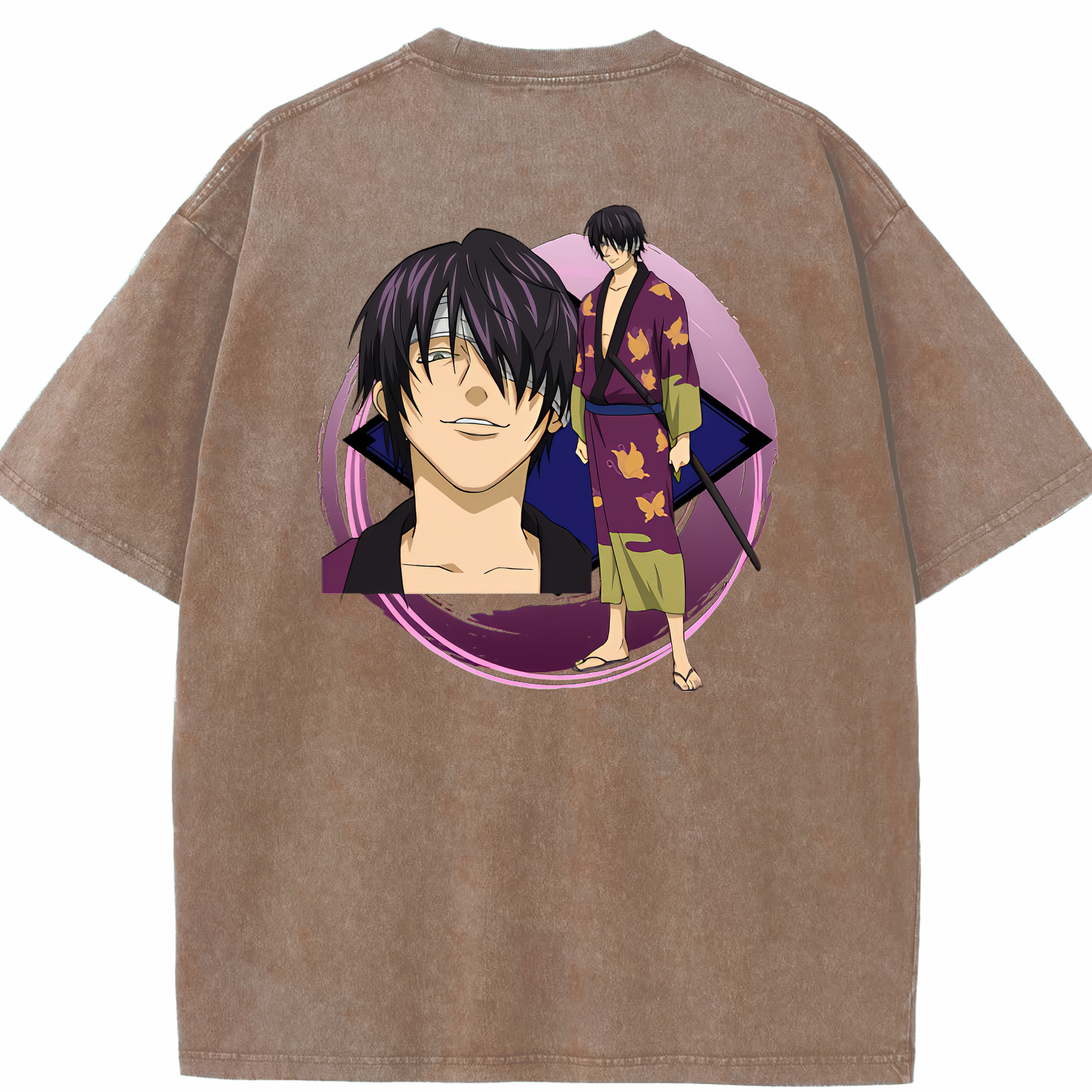 （画像用） ぎんたま 坂田銀時（さかたぎんとき） 神楽 志村新八（しむら しんぱち） GINTAMA Sakata Gintoki Kagura Shimura Shinpachi 綿100% ヴィンテージ風 半袖Tシャツ（背面プリント）
