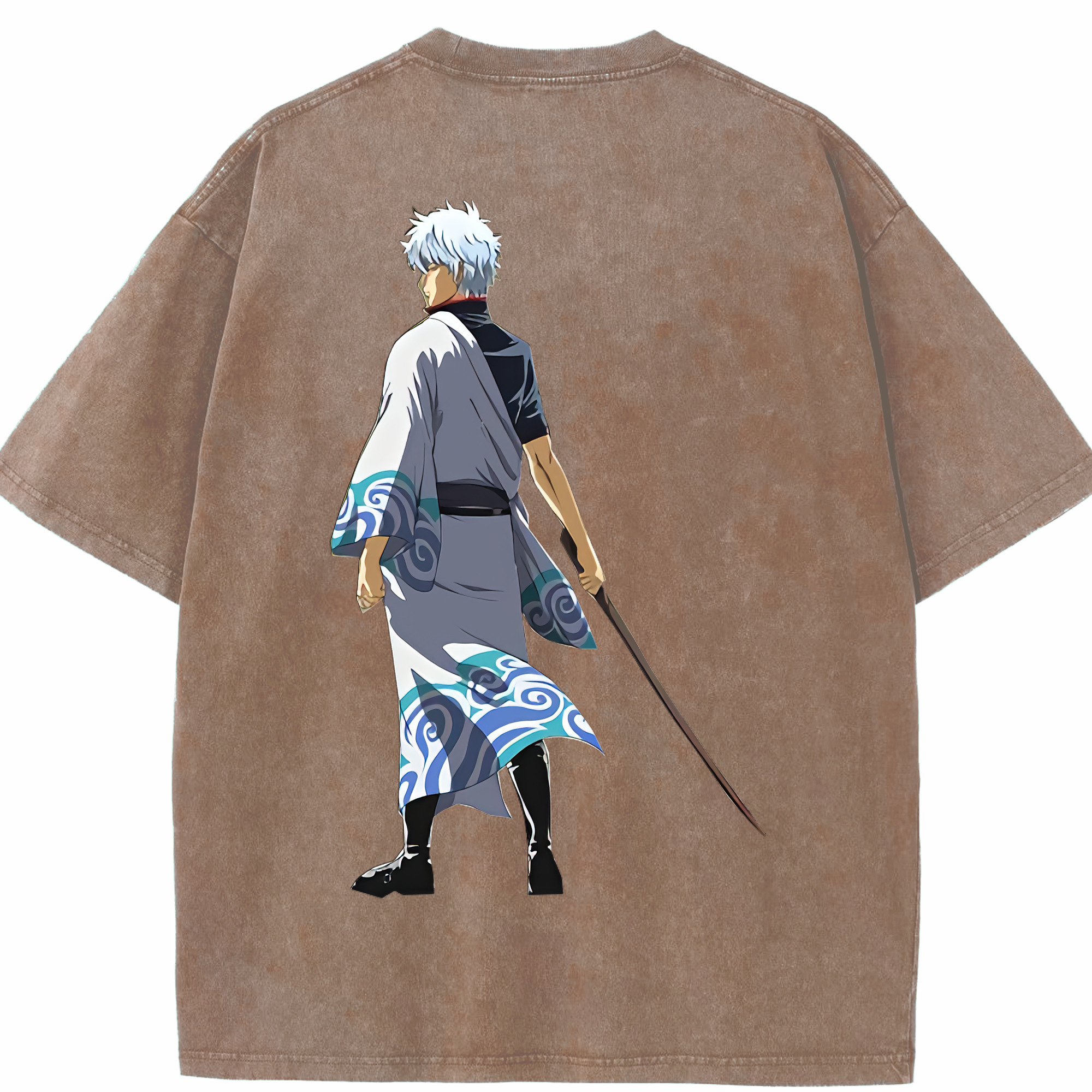 （画像用） ぎんたま 坂田銀時（さかたぎんとき） 神楽 志村新八（しむら しんぱち） GINTAMA Sakata Gintoki Kagura Shimura Shinpachi 綿100% ヴィンテージ風 半袖Tシャツ（背面プリント）