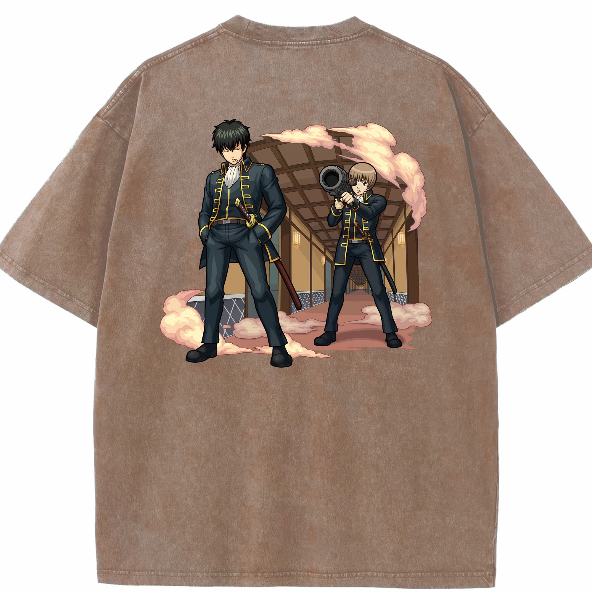 （画像用） ぎんたま 坂田銀時（さかたぎんとき） 神楽 志村新八（しむら しんぱち） GINTAMA Sakata Gintoki Kagura Shimura Shinpachi 綿100% ヴィンテージ風 半袖Tシャツ（背面プリント）