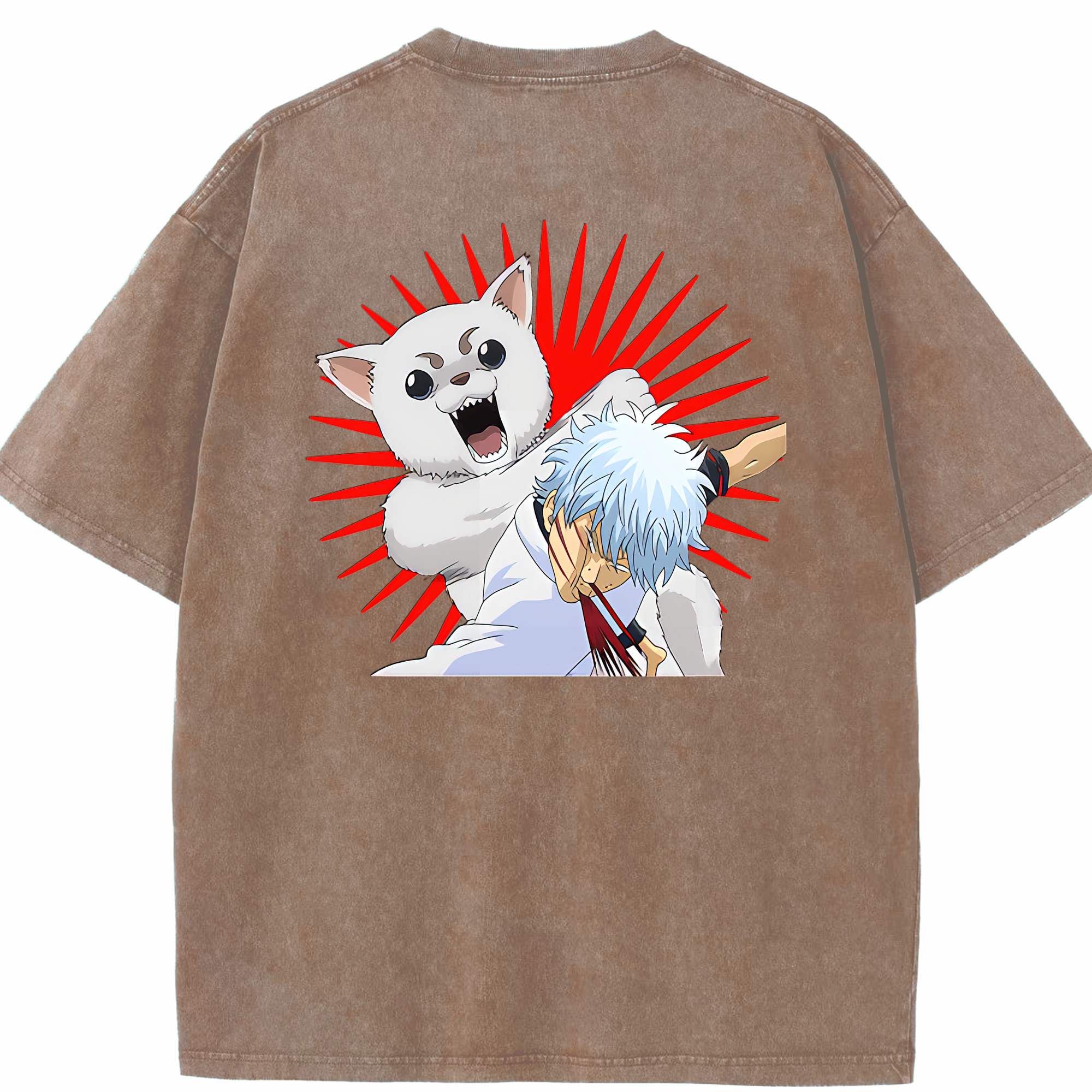 （画像用） ぎんたま 坂田銀時（さかたぎんとき） 神楽 志村新八（しむら しんぱち） GINTAMA Sakata Gintoki Kagura Shimura Shinpachi 綿100% ヴィンテージ風 半袖Tシャツ（背面プリント）