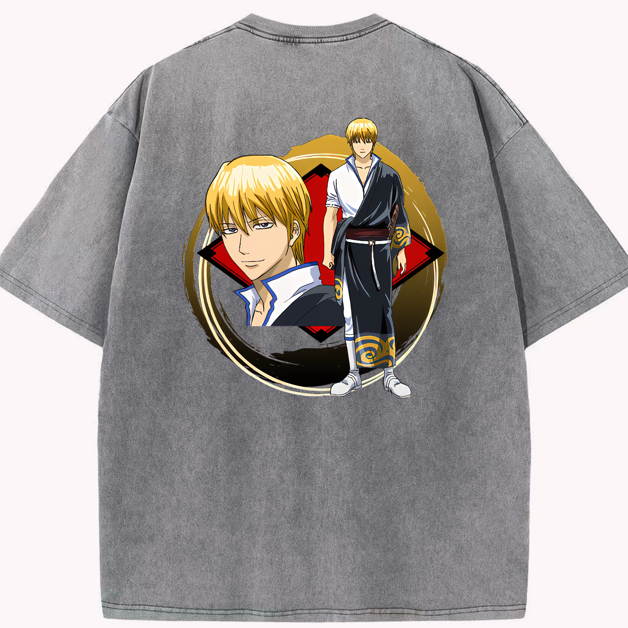 （画像用） ぎんたま 坂田銀時（さかたぎんとき） 神楽 志村新八（しむら しんぱち） GINTAMA Sakata Gintoki Kagura Shimura Shinpachi 綿100% ヴィンテージ風 半袖Tシャツ（背面プリント）