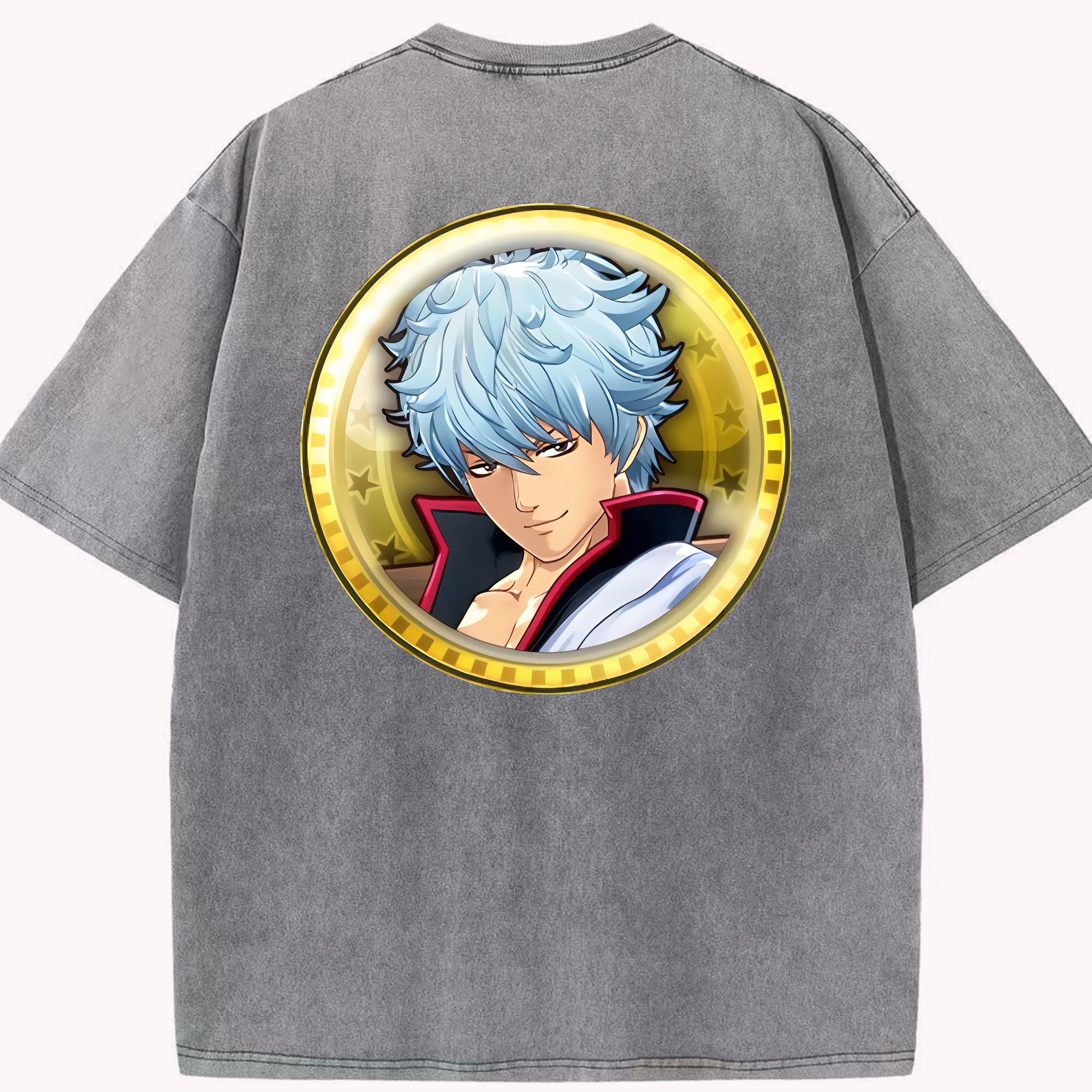 （画像用） ぎんたま 坂田銀時（さかたぎんとき） 神楽 志村新八（しむら しんぱち） GINTAMA Sakata Gintoki Kagura Shimura Shinpachi 綿100% ヴィンテージ風 半袖Tシャツ（背面プリント）