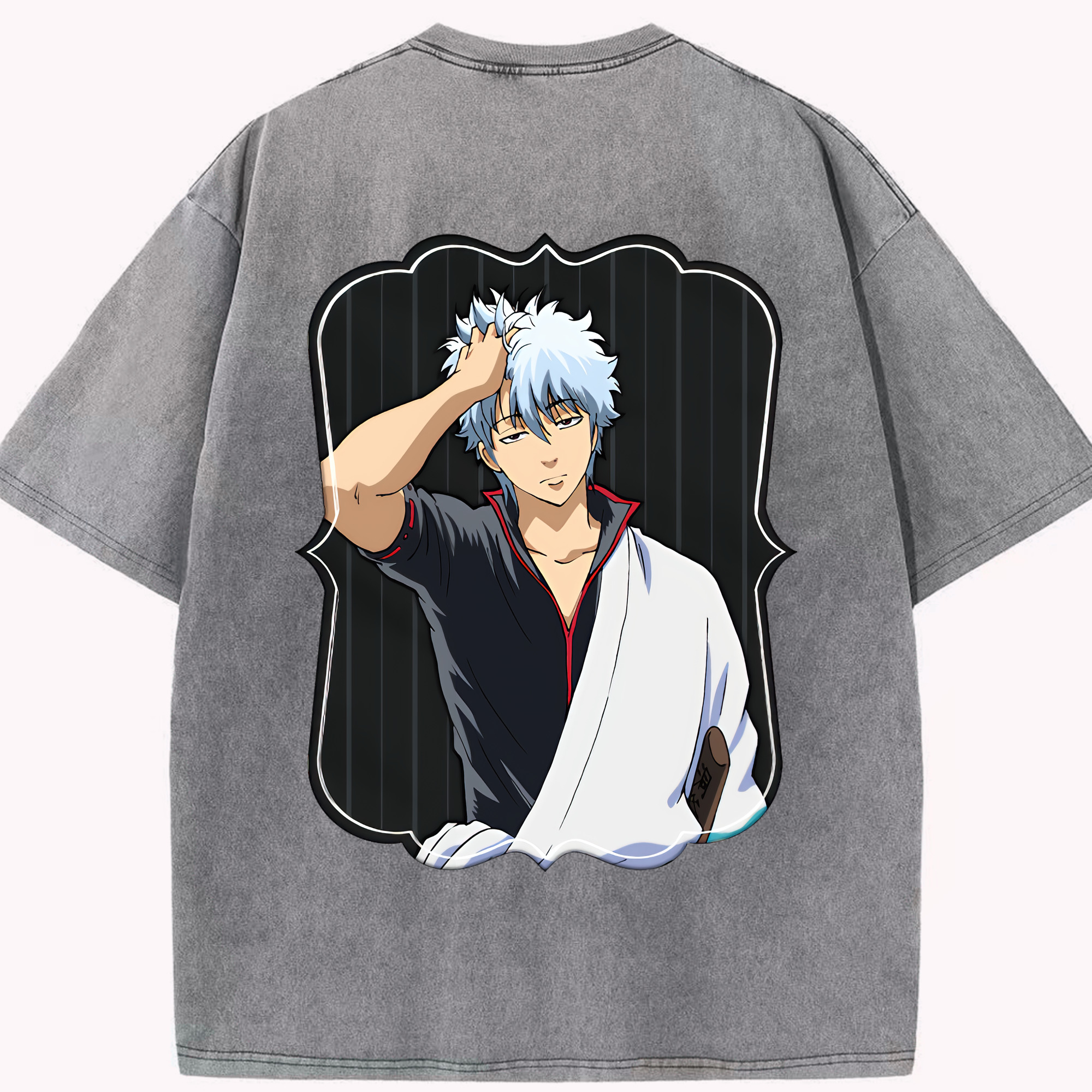 （画像用） ぎんたま 坂田銀時（さかたぎんとき） 神楽 志村新八（しむら しんぱち） GINTAMA Sakata Gintoki Kagura Shimura Shinpachi 綿100% ヴィンテージ風 半袖Tシャツ（背面プリント）