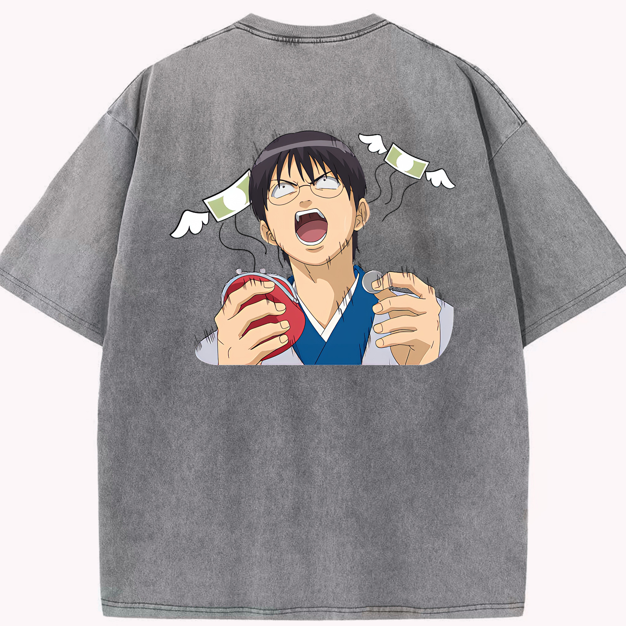 （画像用） ぎんたま 坂田銀時（さかたぎんとき） 神楽 志村新八（しむら しんぱち） GINTAMA Sakata Gintoki Kagura Shimura Shinpachi 綿100% ヴィンテージ風 半袖Tシャツ（背面プリント）