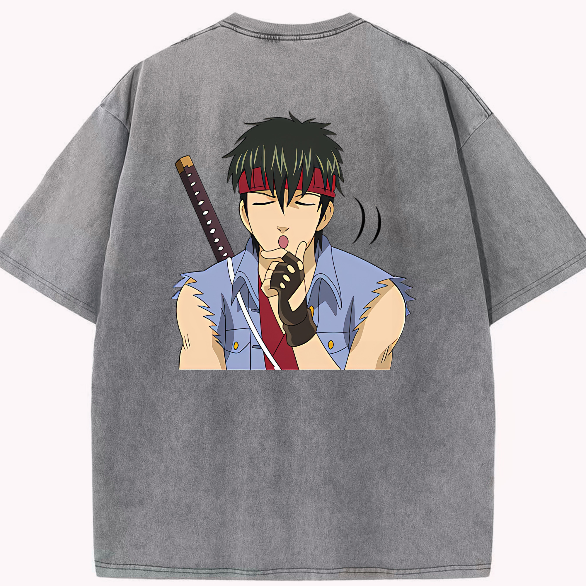（画像用） ぎんたま 坂田銀時（さかたぎんとき） 神楽 志村新八（しむら しんぱち） GINTAMA Sakata Gintoki Kagura Shimura Shinpachi 綿100% ヴィンテージ風 半袖Tシャツ（背面プリント）