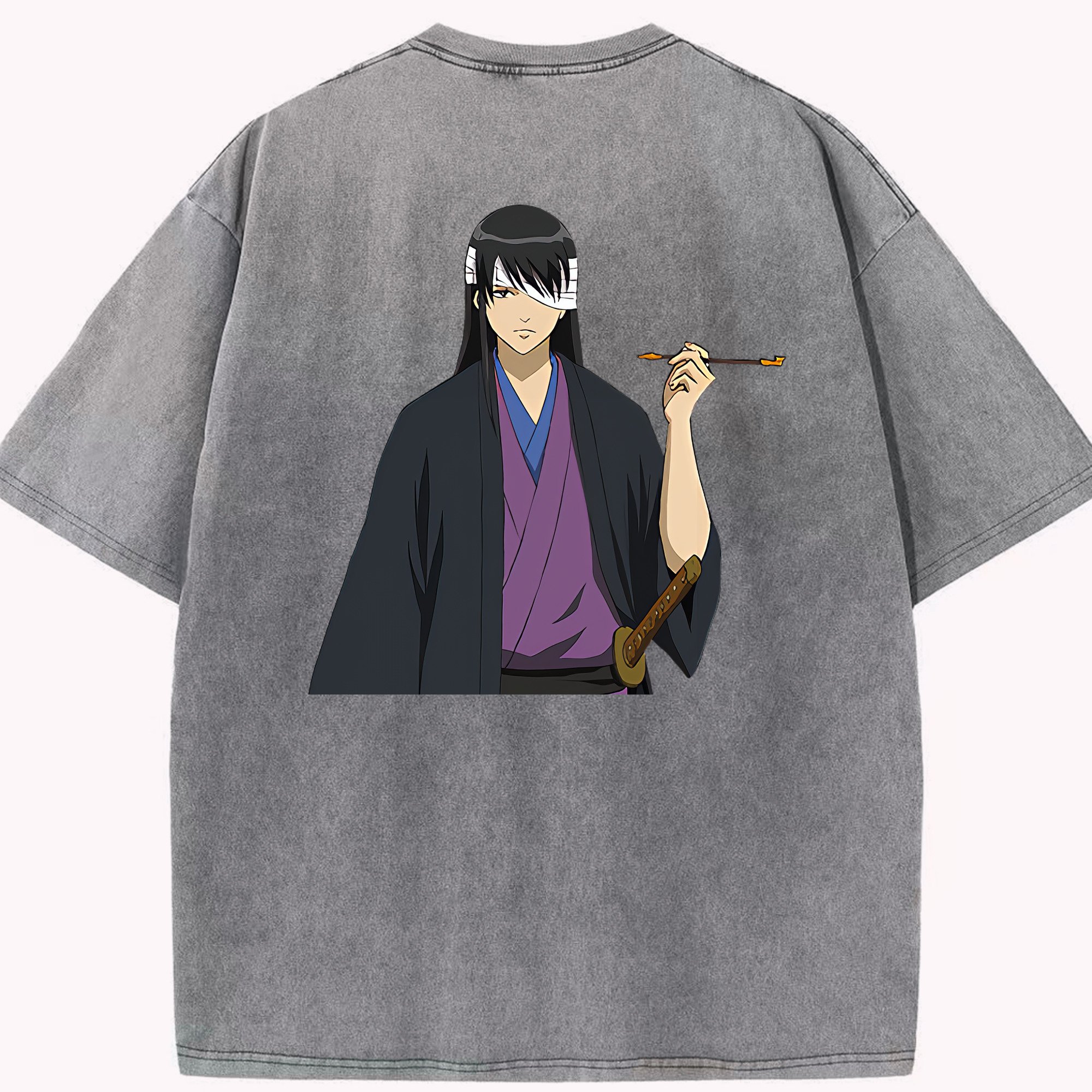 （画像用） ぎんたま 坂田銀時（さかたぎんとき） 神楽 志村新八（しむら しんぱち） GINTAMA Sakata Gintoki Kagura Shimura Shinpachi 綿100% ヴィンテージ風 半袖Tシャツ（背面プリント）