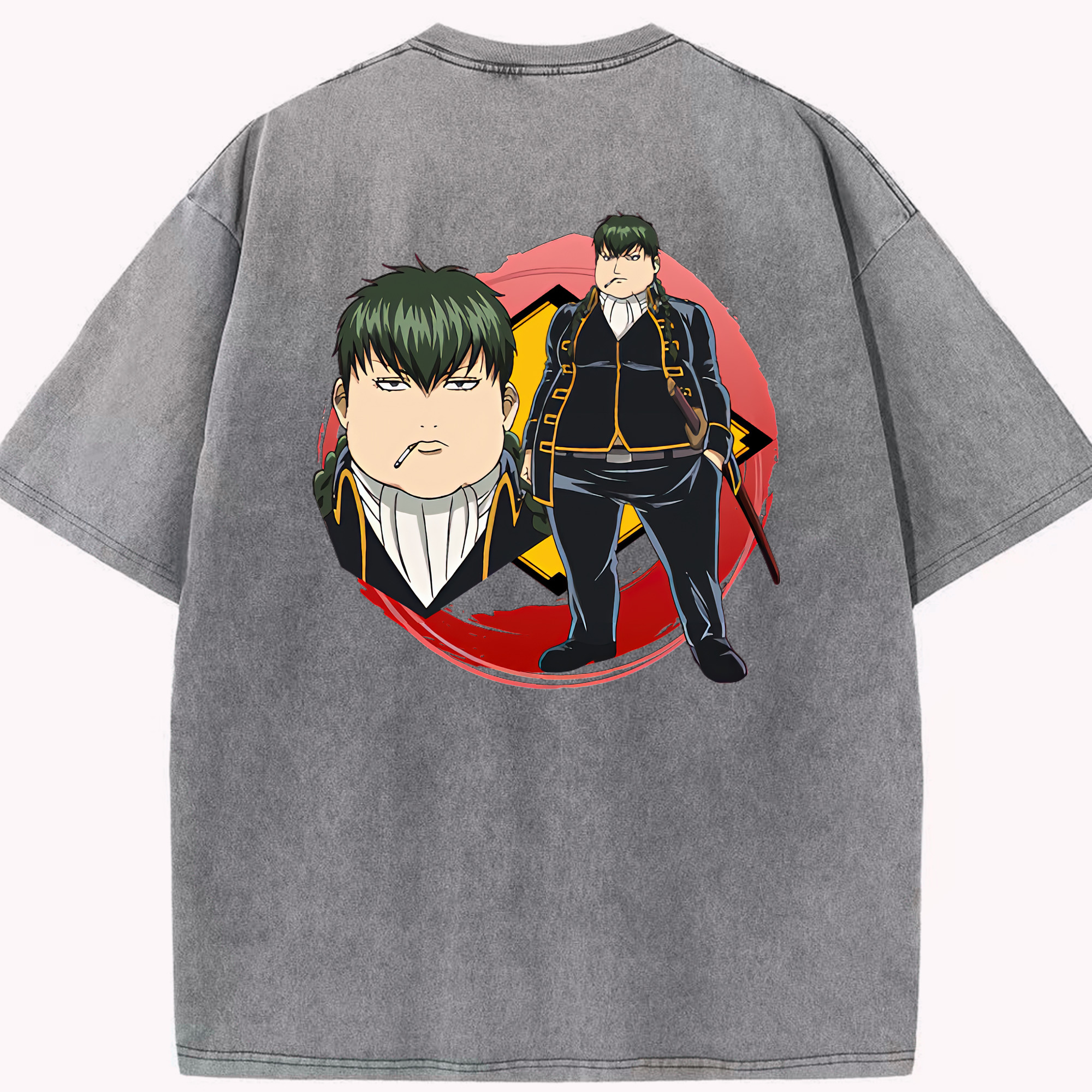 （画像用） ぎんたま 坂田銀時（さかたぎんとき） 神楽 志村新八（しむら しんぱち） GINTAMA Sakata Gintoki Kagura Shimura Shinpachi 綿100% ヴィンテージ風 半袖Tシャツ（背面プリント）