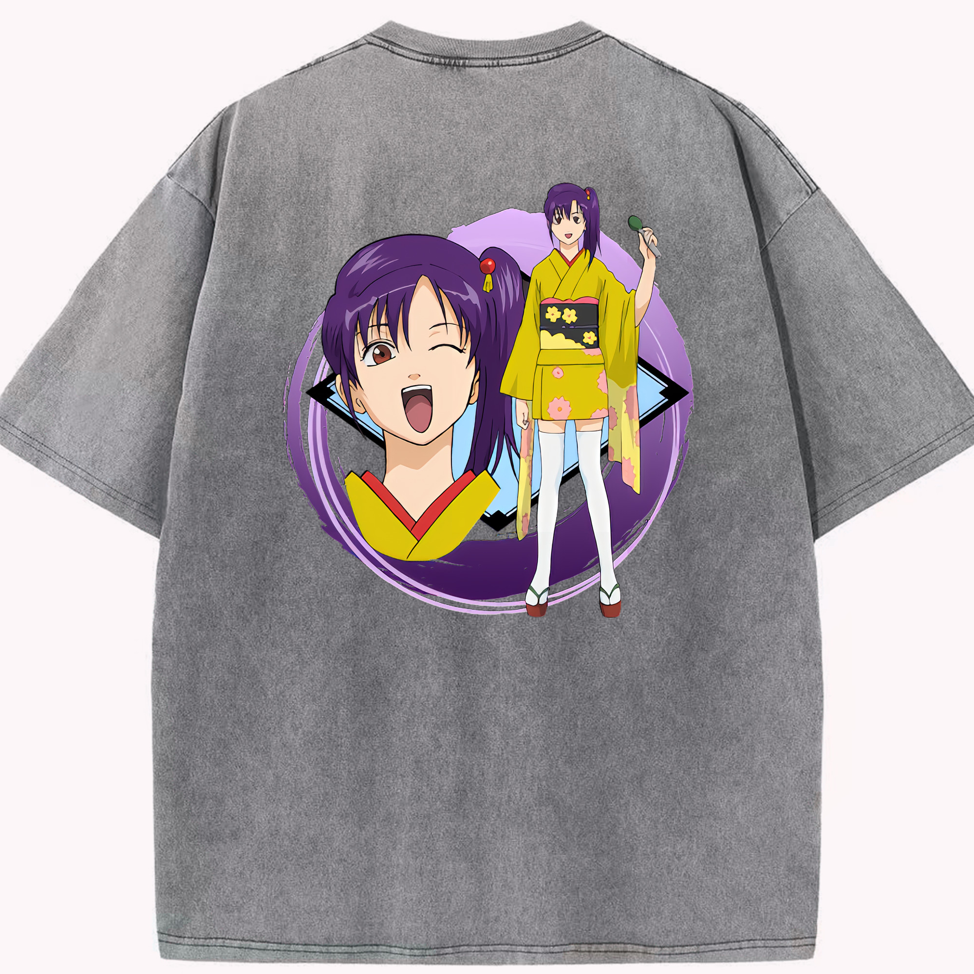 （画像用） ぎんたま 坂田銀時（さかたぎんとき） 神楽 志村新八（しむら しんぱち） GINTAMA Sakata Gintoki Kagura Shimura Shinpachi 綿100% ヴィンテージ風 半袖Tシャツ（背面プリント）